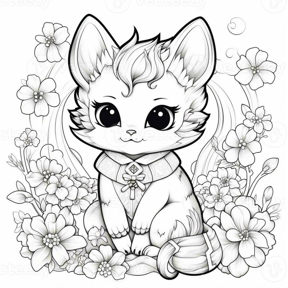 Floral Cat Coloring Pages photo