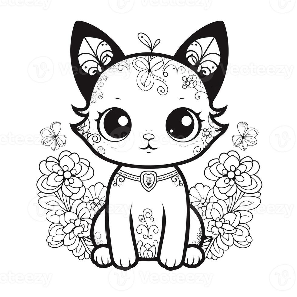 Floral Cat Coloring Pages photo