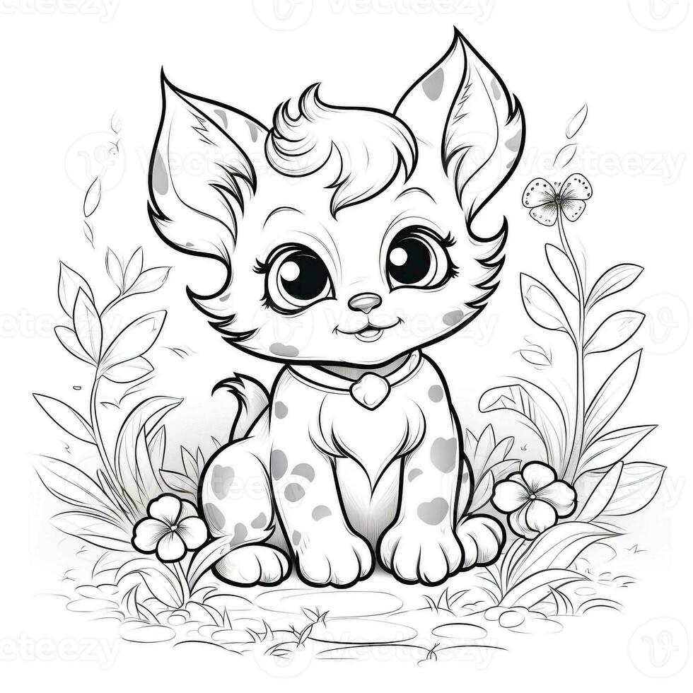 Floral Cat Coloring Pages photo