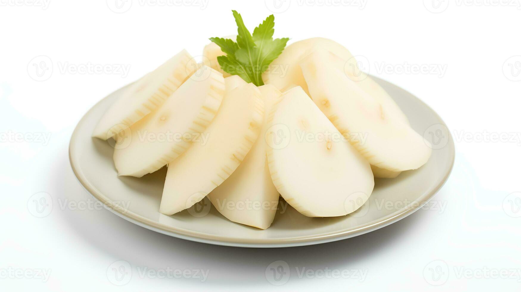 Photo of Jerusalem Artichoke slices isolated on white background