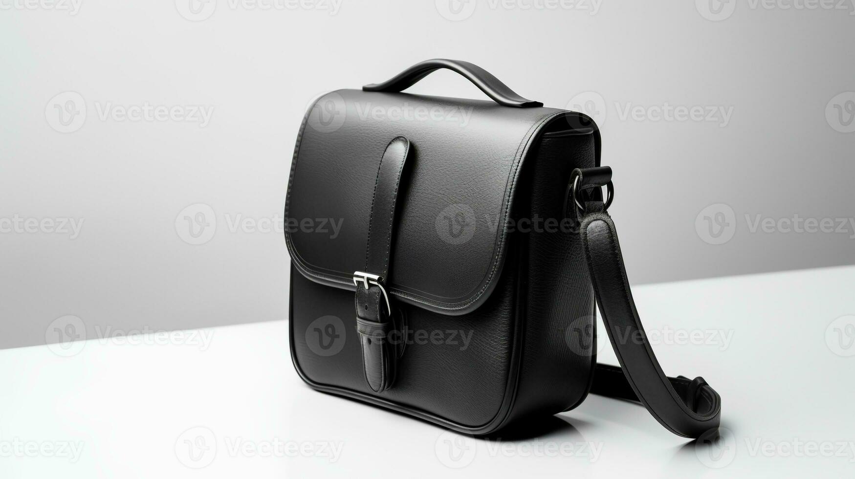 foto de minimalista negro cuero hembra bolso aislado en blanco antecedentes