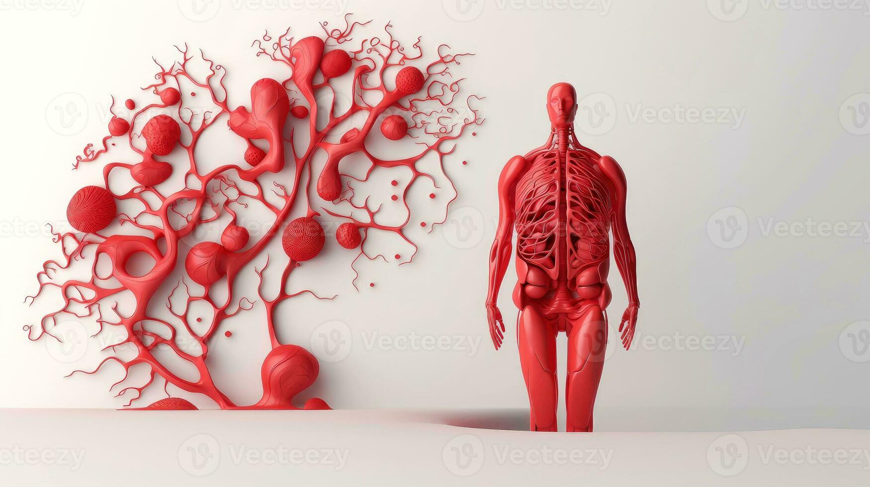 3d ilustración de el humano Organo sistemas, humano interno órganos anatomía. nervioso, circulatorio, digestivo, excretorio, urinario, y hueso sistemas médico educación concepto, generativo ai ilustración foto