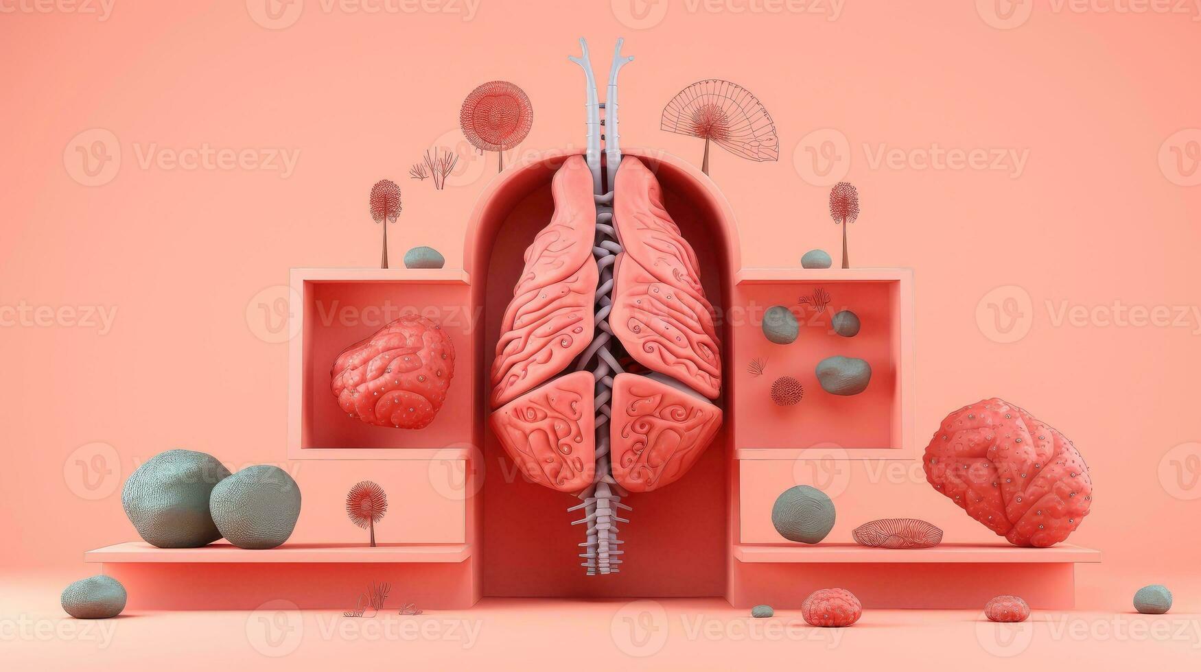 3d ilustración de el humano Organo sistemas, humano interno órganos anatomía. nervioso, circulatorio, digestivo, excretorio, urinario, y hueso sistemas médico educación concepto, generativo ai ilustración foto