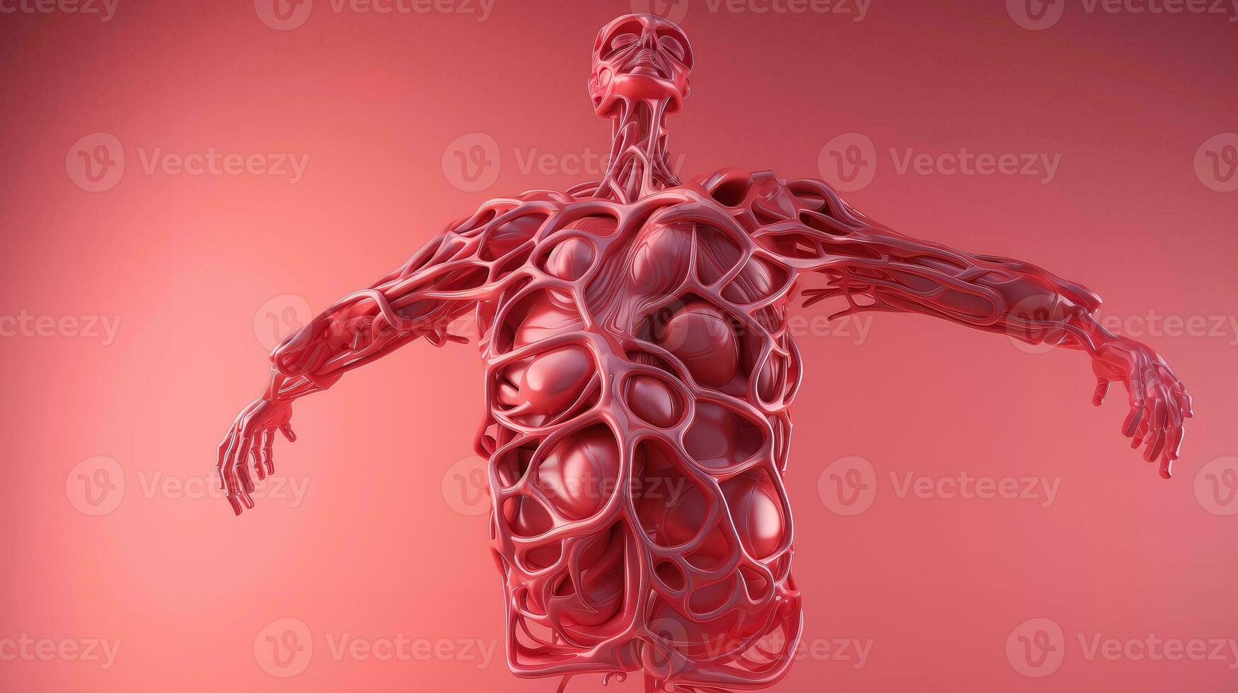 3d ilustración de el humano Organo sistemas, humano interno órganos anatomía. nervioso, circulatorio, digestivo, excretorio, urinario, y hueso sistemas médico educación concepto, generativo ai ilustración foto