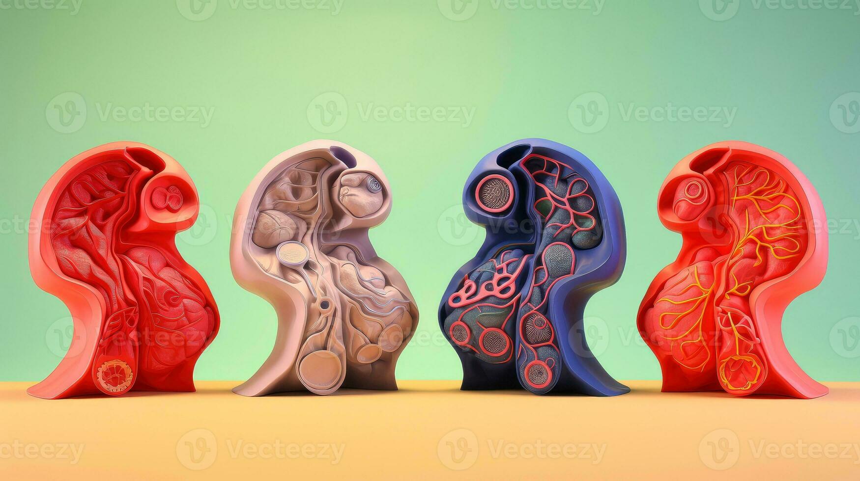 3D illustration of the human organ systems, Human internal organs. Anatomy. Nervous, circulatory, digestive, excretory, urinary,and bone systems. Medical education concept, Generative AI illustration photo