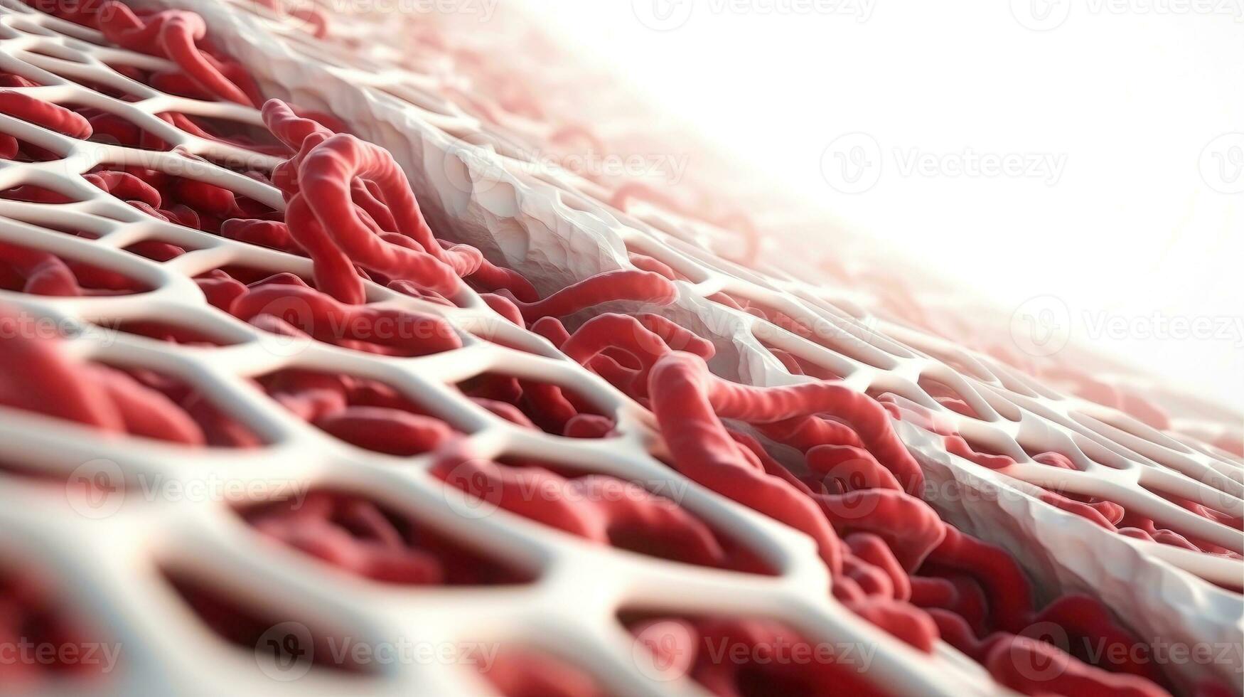 3D illustration mockup of the human organ systems, circulatory, digestive, red and white bloodcells wtih blurred backgroun. Medical education concept, Generative AI illustration photo