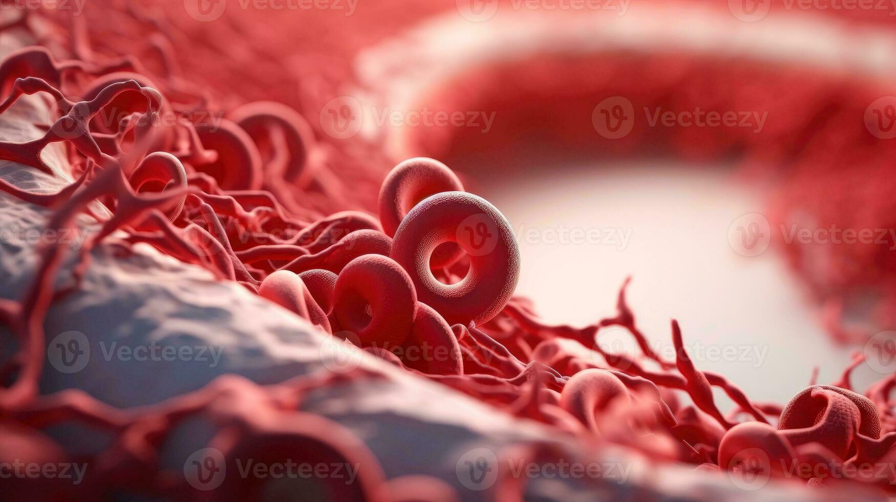 3D illustration mockup of the human organ systems, circulatory, digestive, red and white bloodcells wtih blurred backgroun. Medical education concept, Generative AI illustration photo