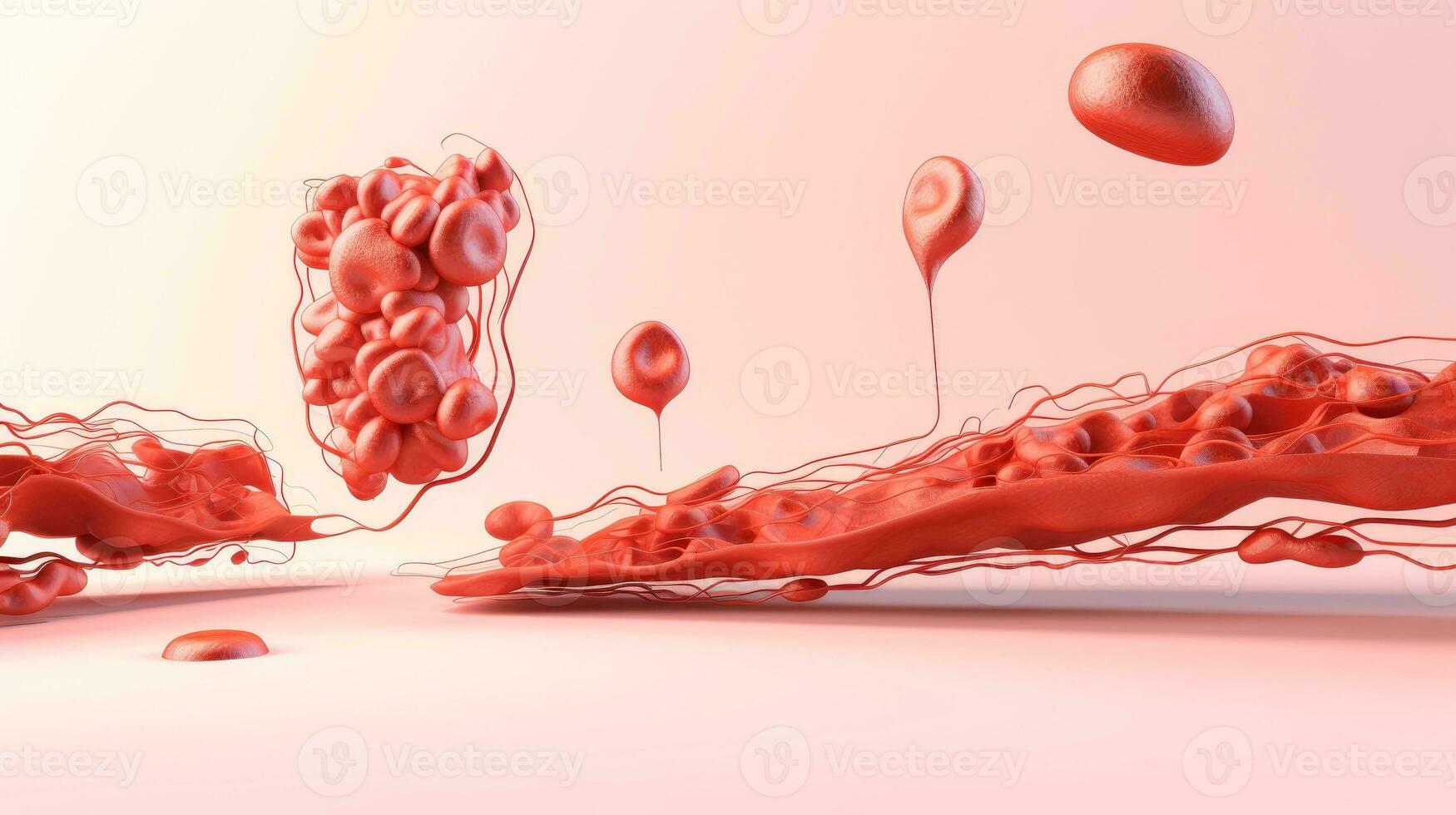 3d ilustración Bosquejo de el humano Organo sistemas, circulatorio, digestivo, rojo y blanco células de sangre con borroso fondo médico educación concepto, generativo ai ilustración foto