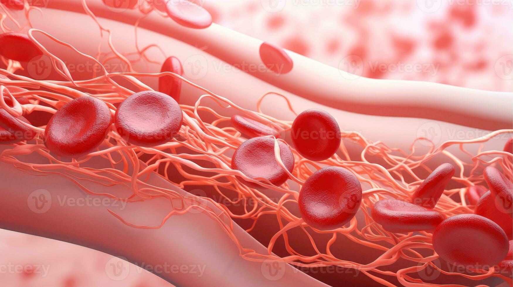 3d ilustración Bosquejo de el humano Organo sistemas, circulatorio, digestivo, rojo y blanco células de sangre con borroso fondo médico educación concepto, generativo ai ilustración foto