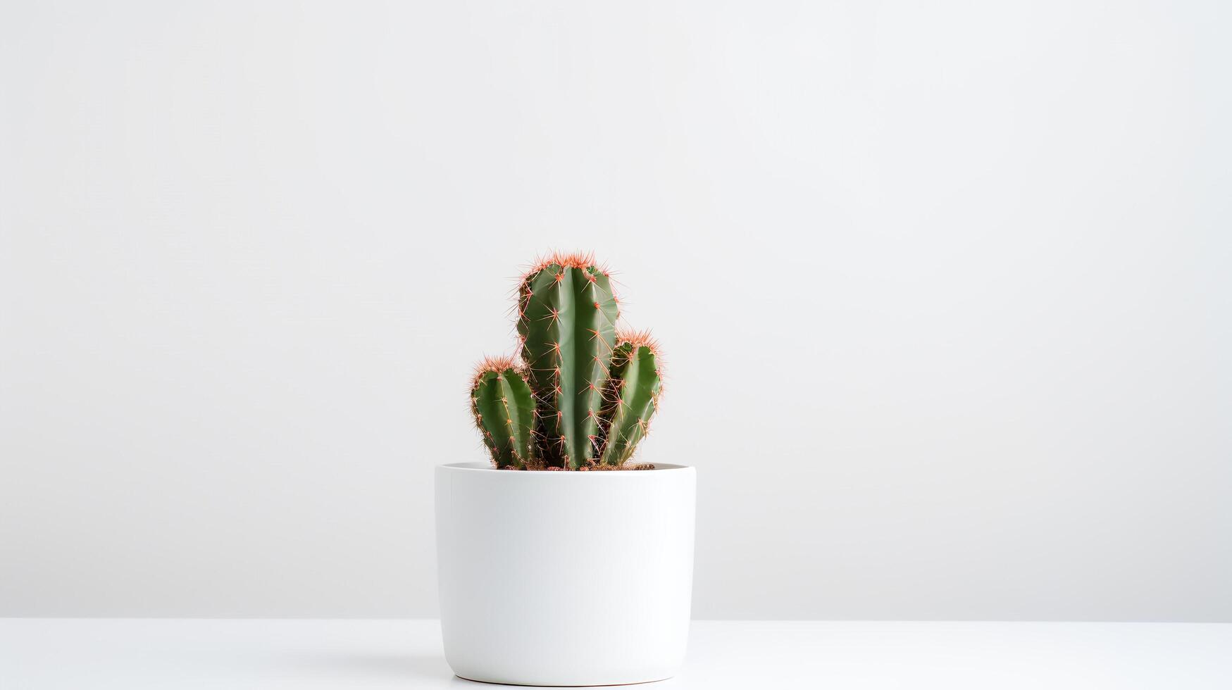 Photo of cactus in minimalist pot as houseplant for home decoration isolated on white background.