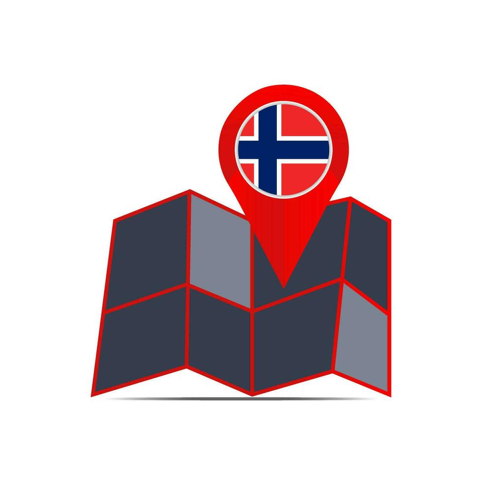 mapa icono de Noruega con un país bandera vector