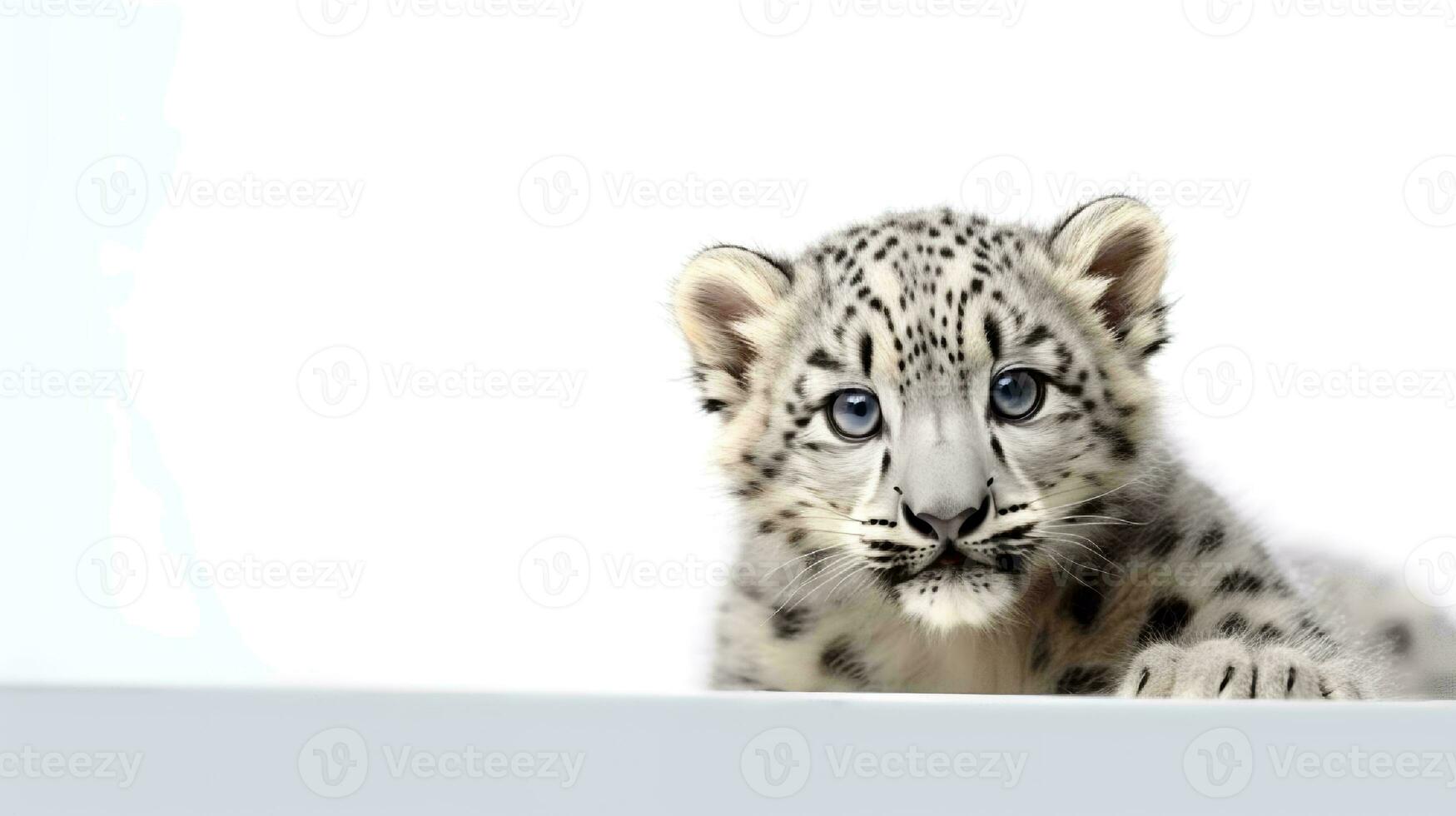 foto de un nieve leopardo en blanco antecedentes. generativo ai