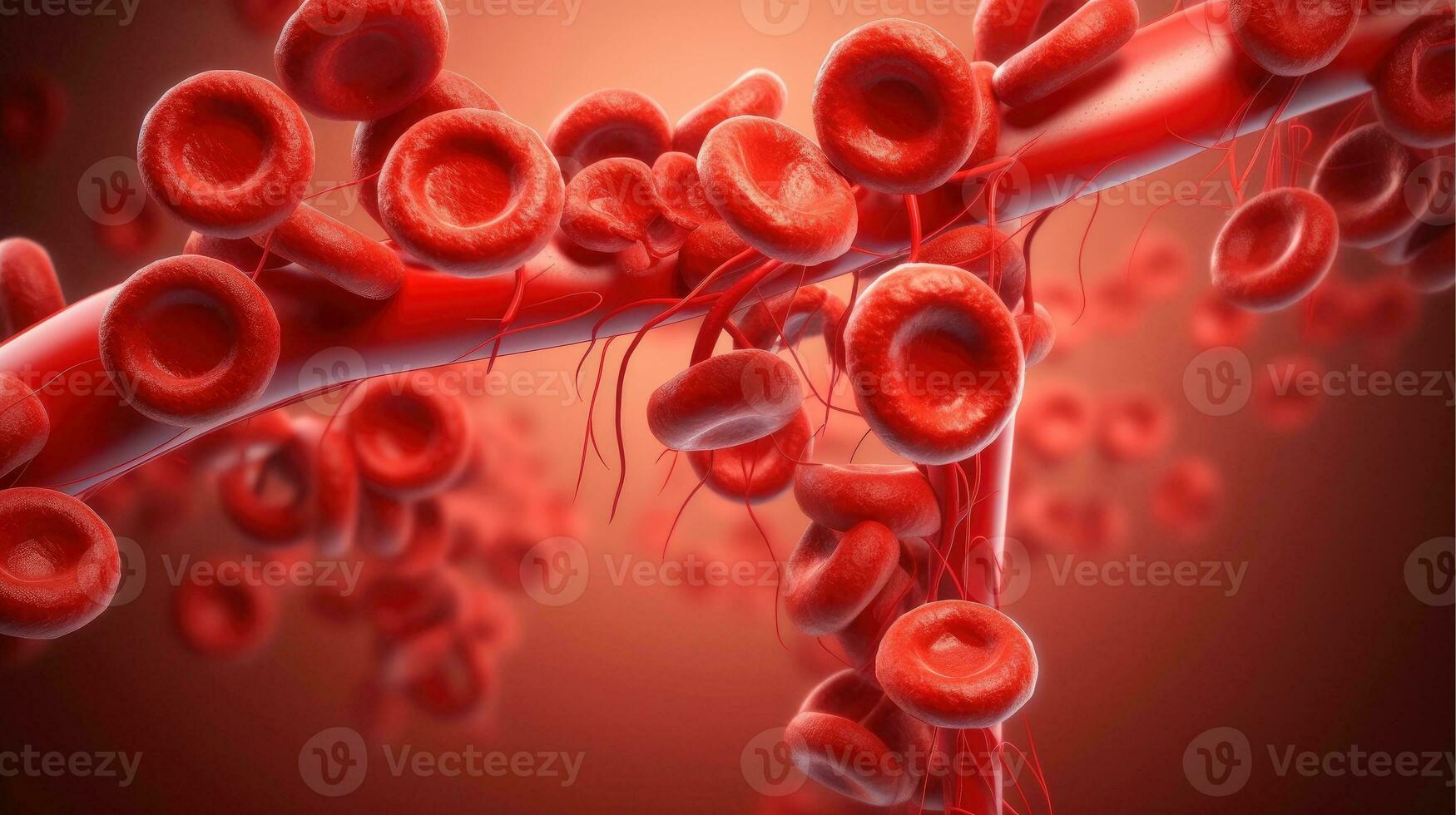 3D illustration mockup of the human organ systems, circulatory, digestive, red and white bloodcells wtih blurred backgroun. Medical education concept, Generative AI illustration photo