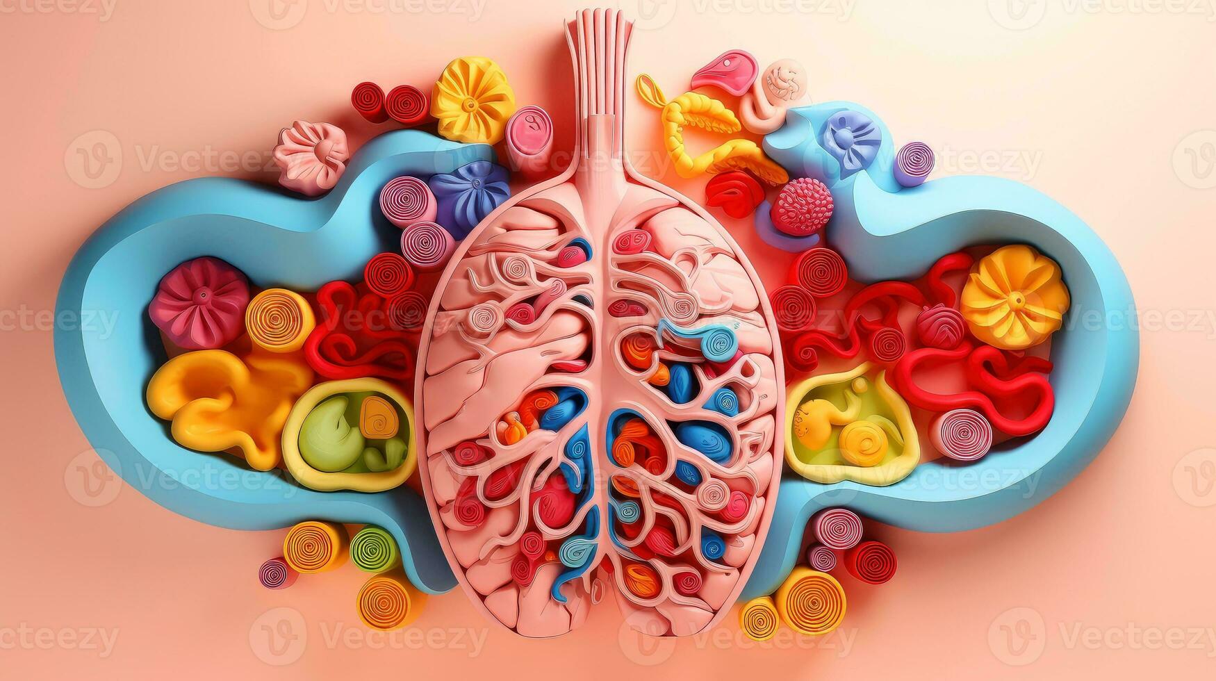 3D illustration of the human organ systems, Human internal organs. Anatomy. Nervous, circulatory, digestive, excretory, urinary,and bone systems. Medical education concept, Generative AI illustration photo