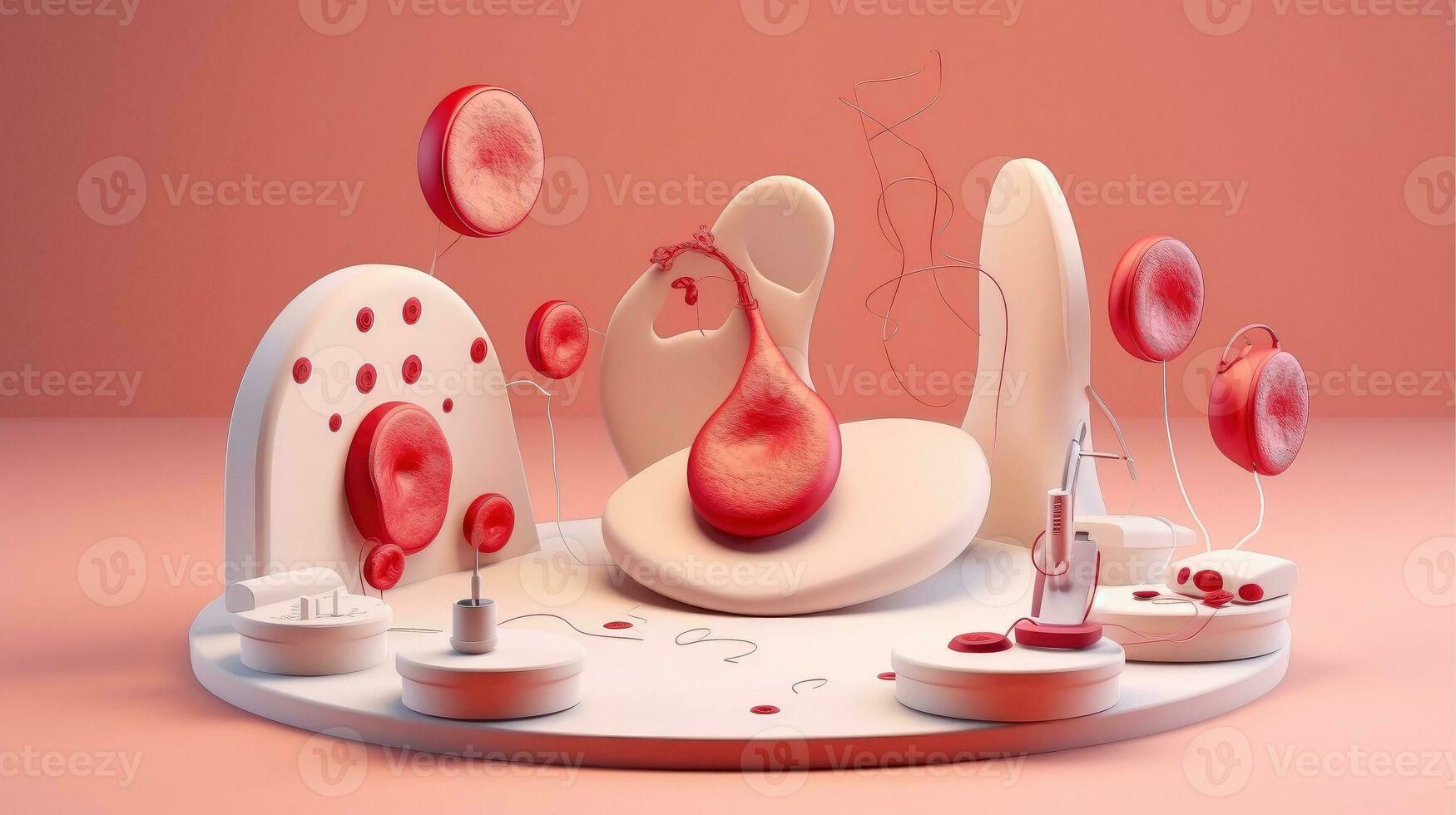 3D illustration mockup of the human organ systems, circulatory, digestive, red and white bloodcells wtih blurred backgroun. Medical education concept, Generative AI illustration photo