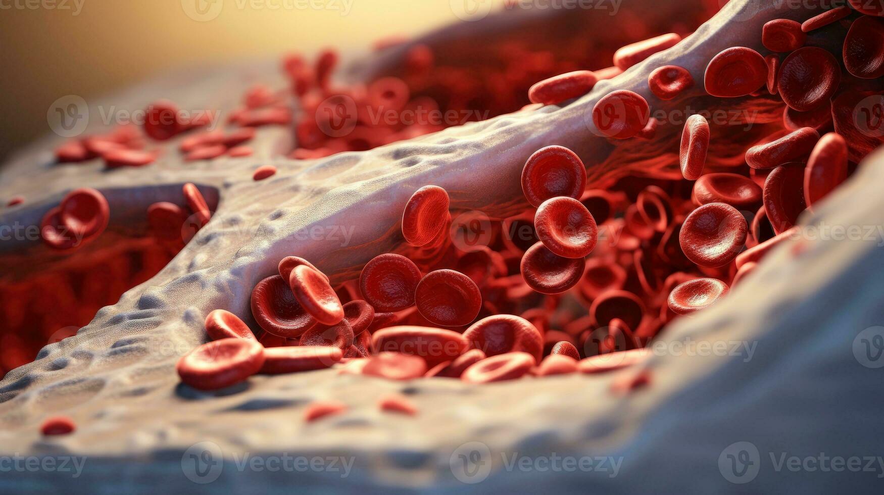 3D illustration mockup of the human organ systems, circulatory, digestive, red and white bloodcells wtih blurred backgroun. Medical education concept, Generative AI illustration photo