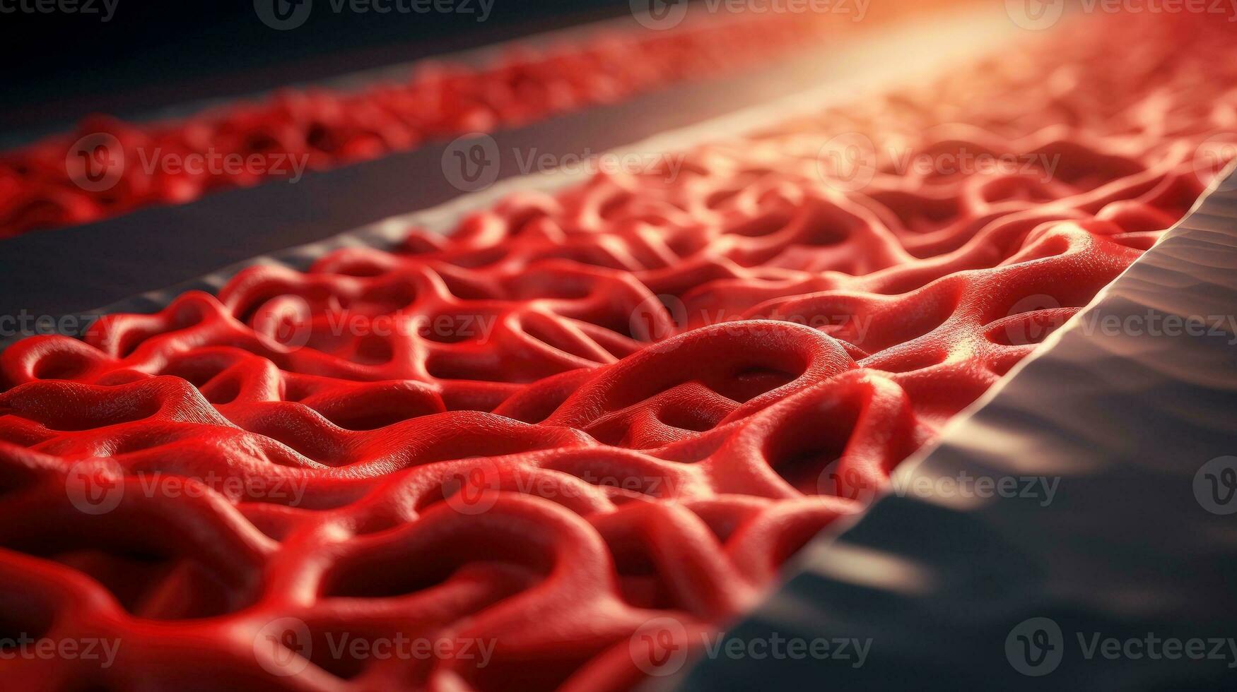 3D illustration mockup of the human organ systems, circulatory, digestive, red and white bloodcells wtih blurred backgroun. Medical education concept, Generative AI illustration photo