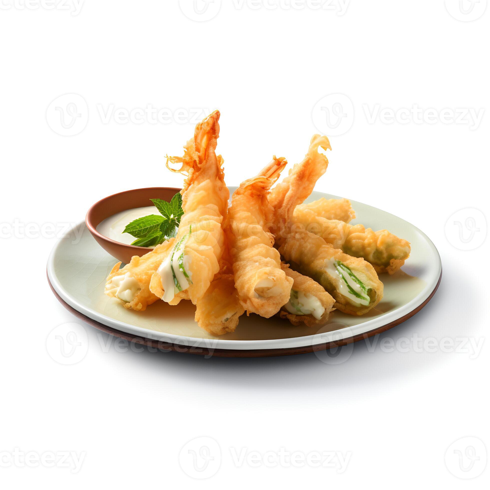 Food photography of Tempura on plate isolated on white background