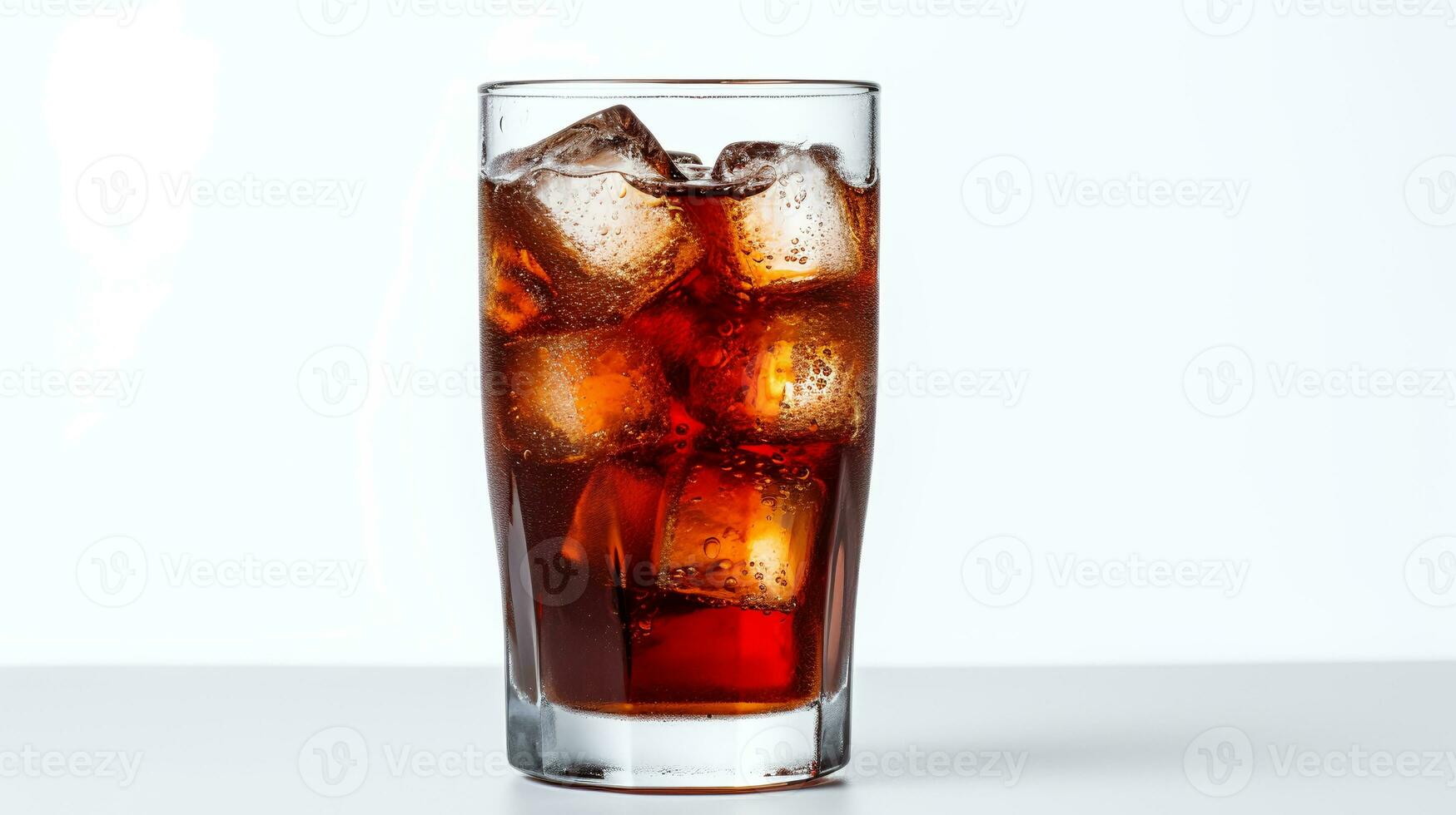 Coca-cola coca-cola with ice cubes in a glass  isolated on white background. Genrative AI photo