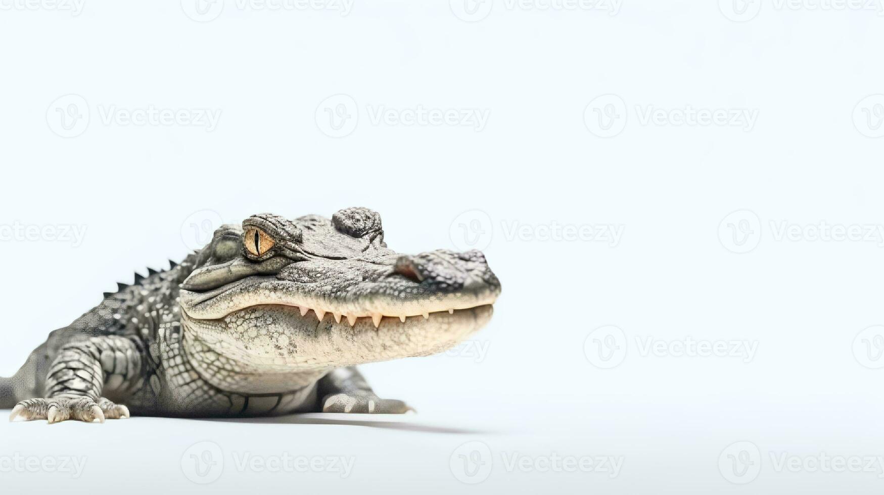 Photo of a crocodille on white background. Generative AI