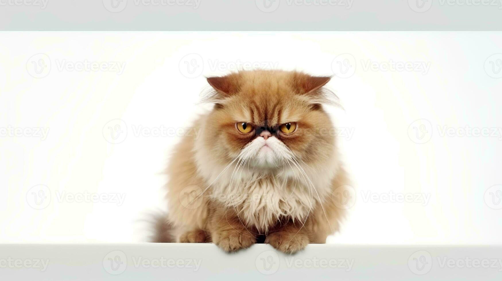 Photo of a grumpy cat on white background. Generative AI