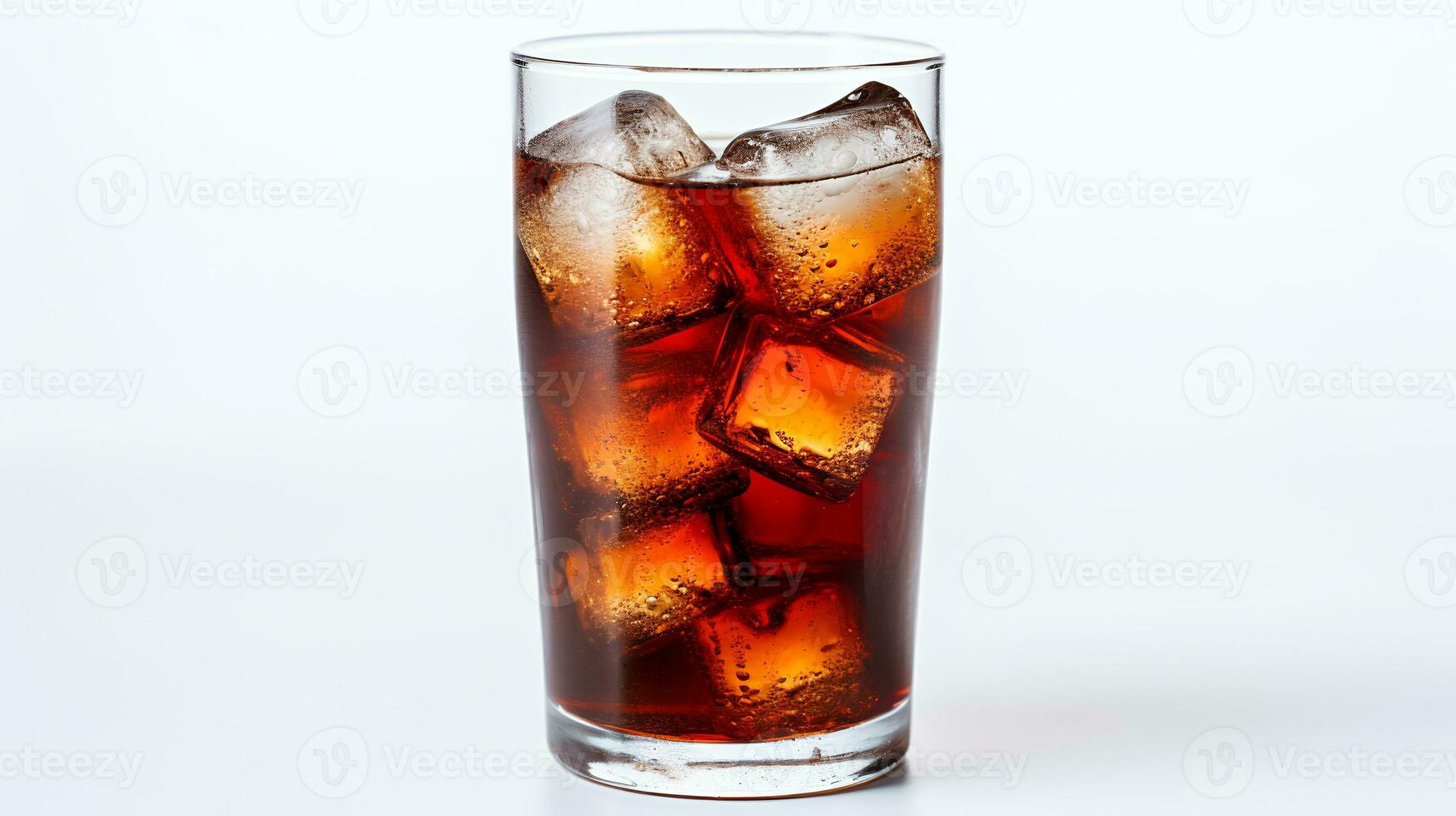 Coca-cola coca-cola with ice cubes in a glass  isolated on white background. Genrative AI photo