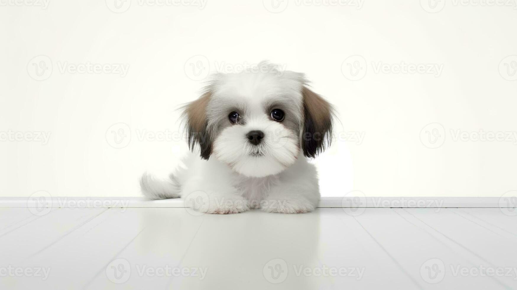 Photo of a shih tzu on white background. Generative AI