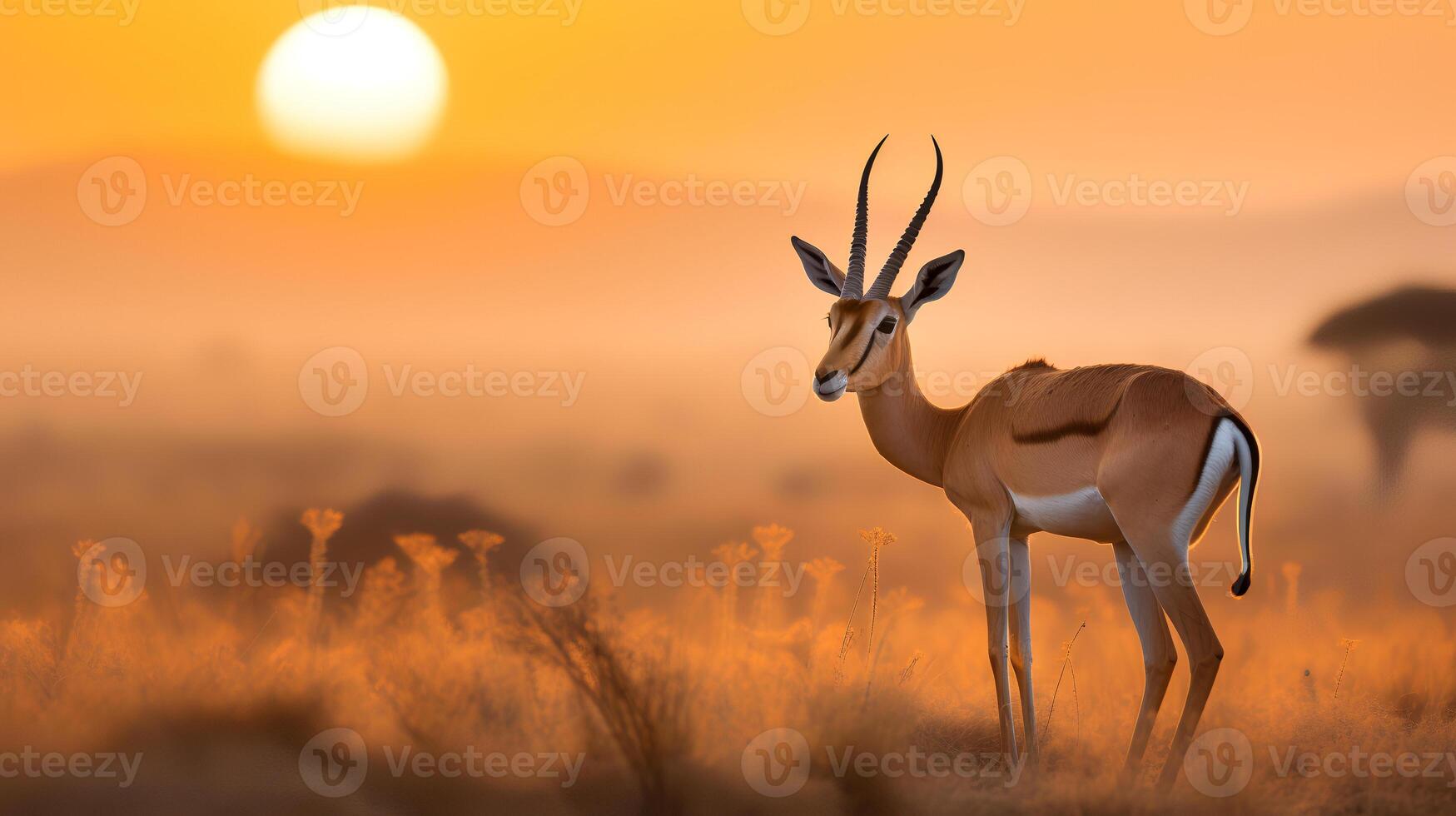 foto de thomson gacela en sabana a puesta de sol. generativo ai