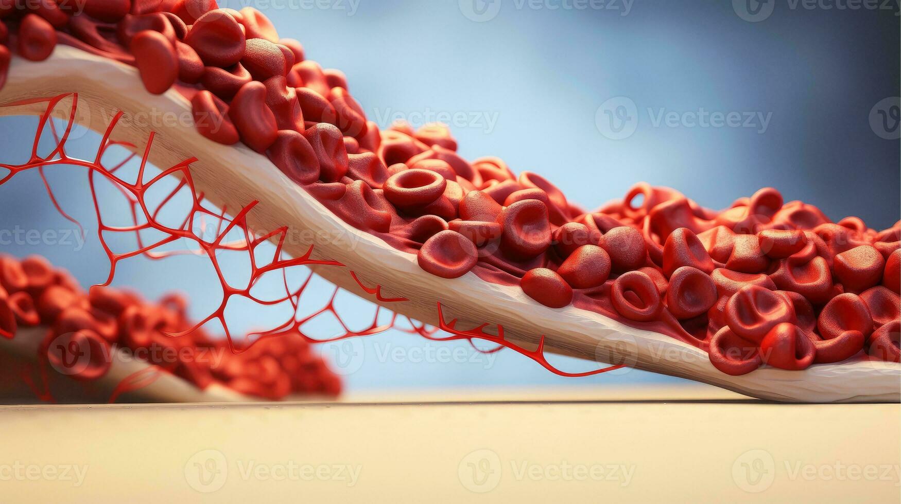 3D illustration mockup of the human organ systems, circulatory, digestive, red and white bloodcells wtih blurred backgroun. Medical education concept, Generative AI illustration photo