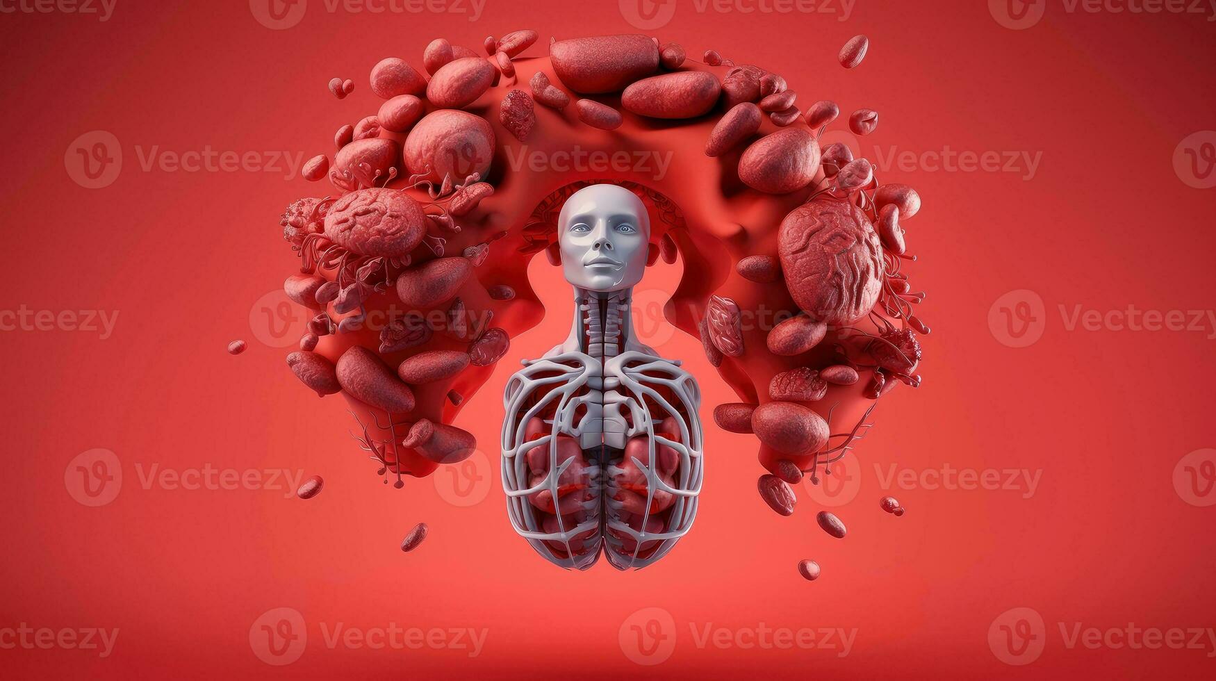 3D illustration of the human organ systems, Human internal organs. Anatomy. Nervous, circulatory, digestive, excretory, urinary,and bone systems. Medical education concept, Generative AI illustration photo