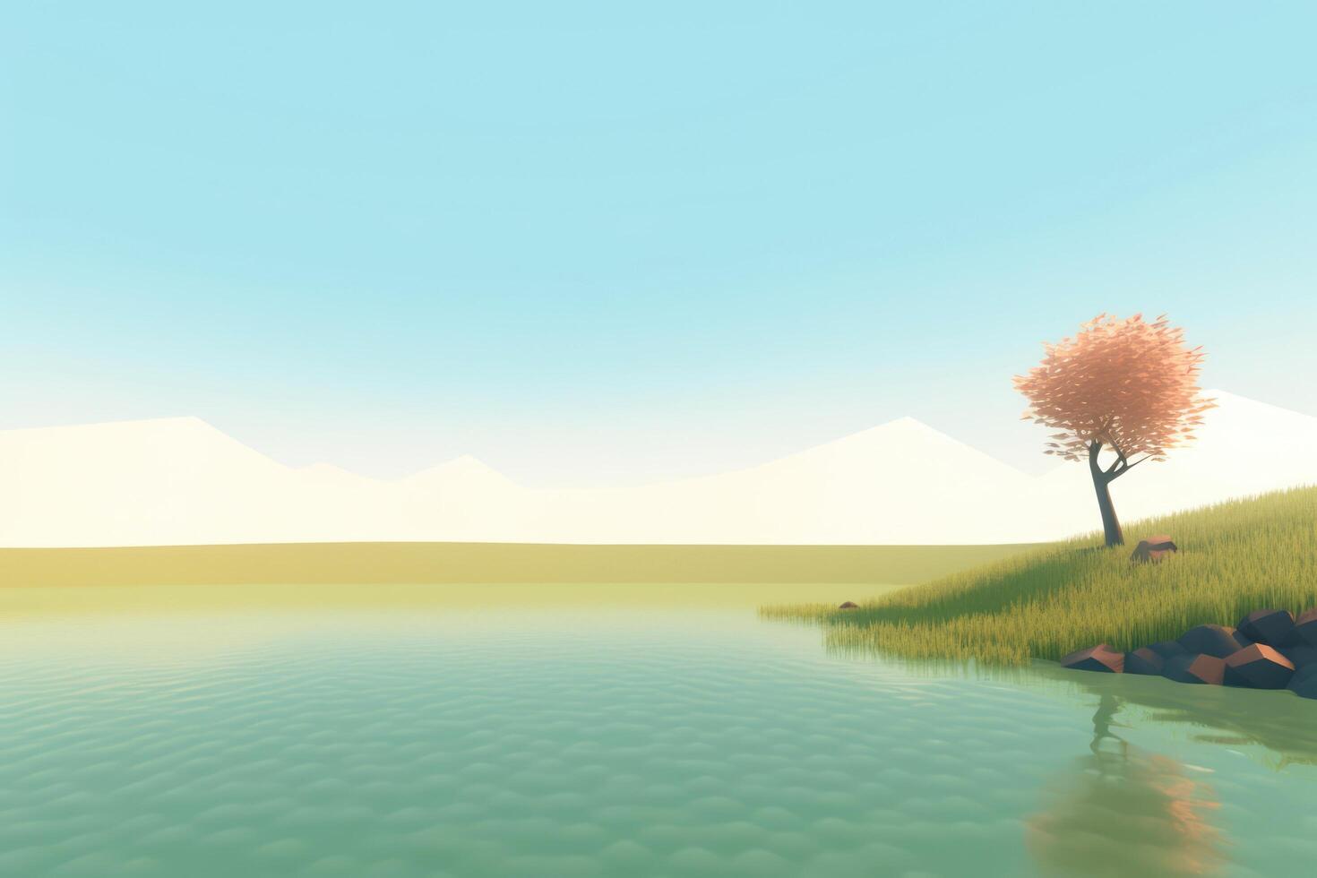 Abstract illustration minimalist landscape, alone tree in clear nature landscapeAbstract illustration minimalist landscape, Alone tree in clear nature landscape, illustration photo