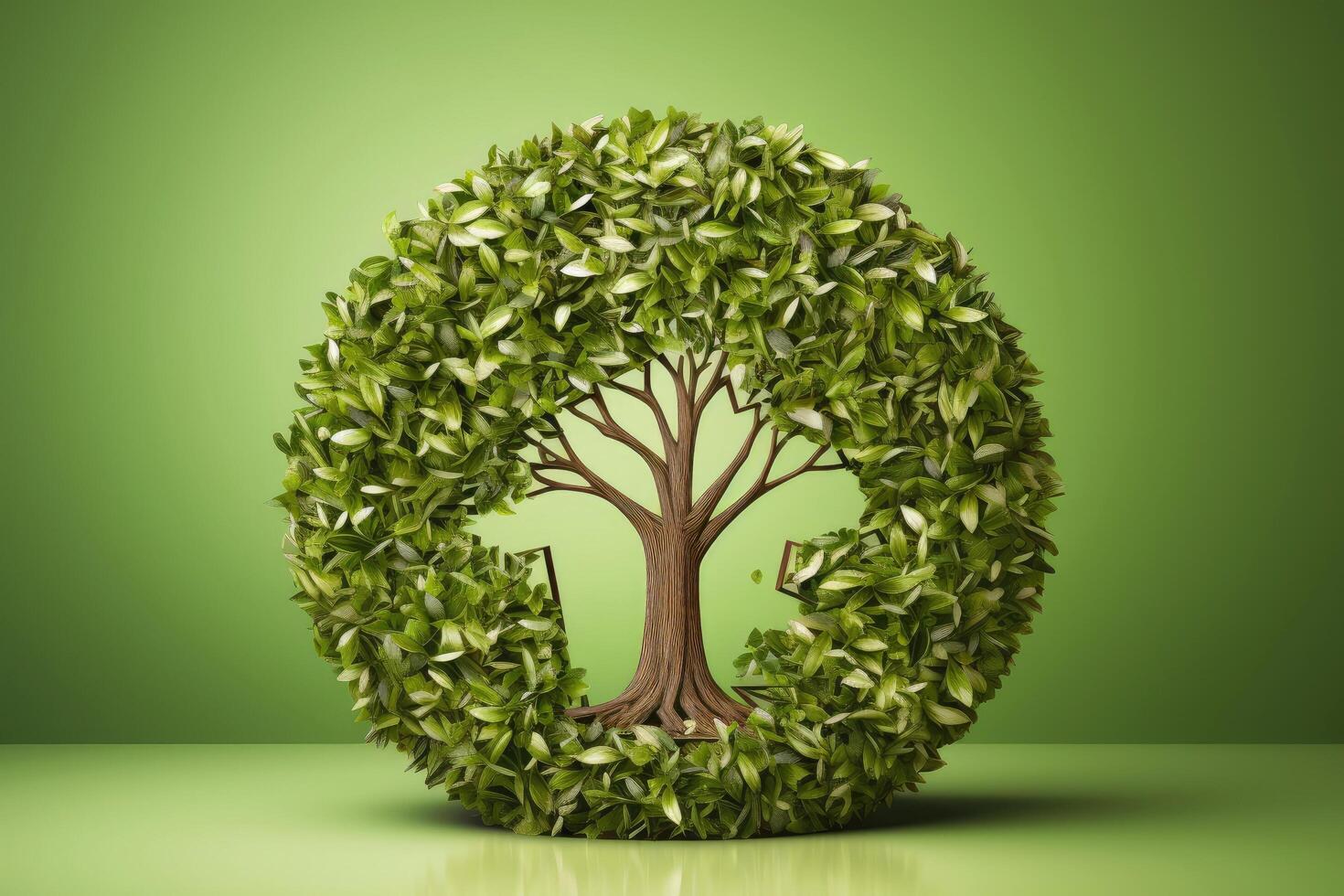 Ecosystem restoration, environment day concept tree background. Recycle icon paper cut banner with forest. Ecology project concept, illustration photo