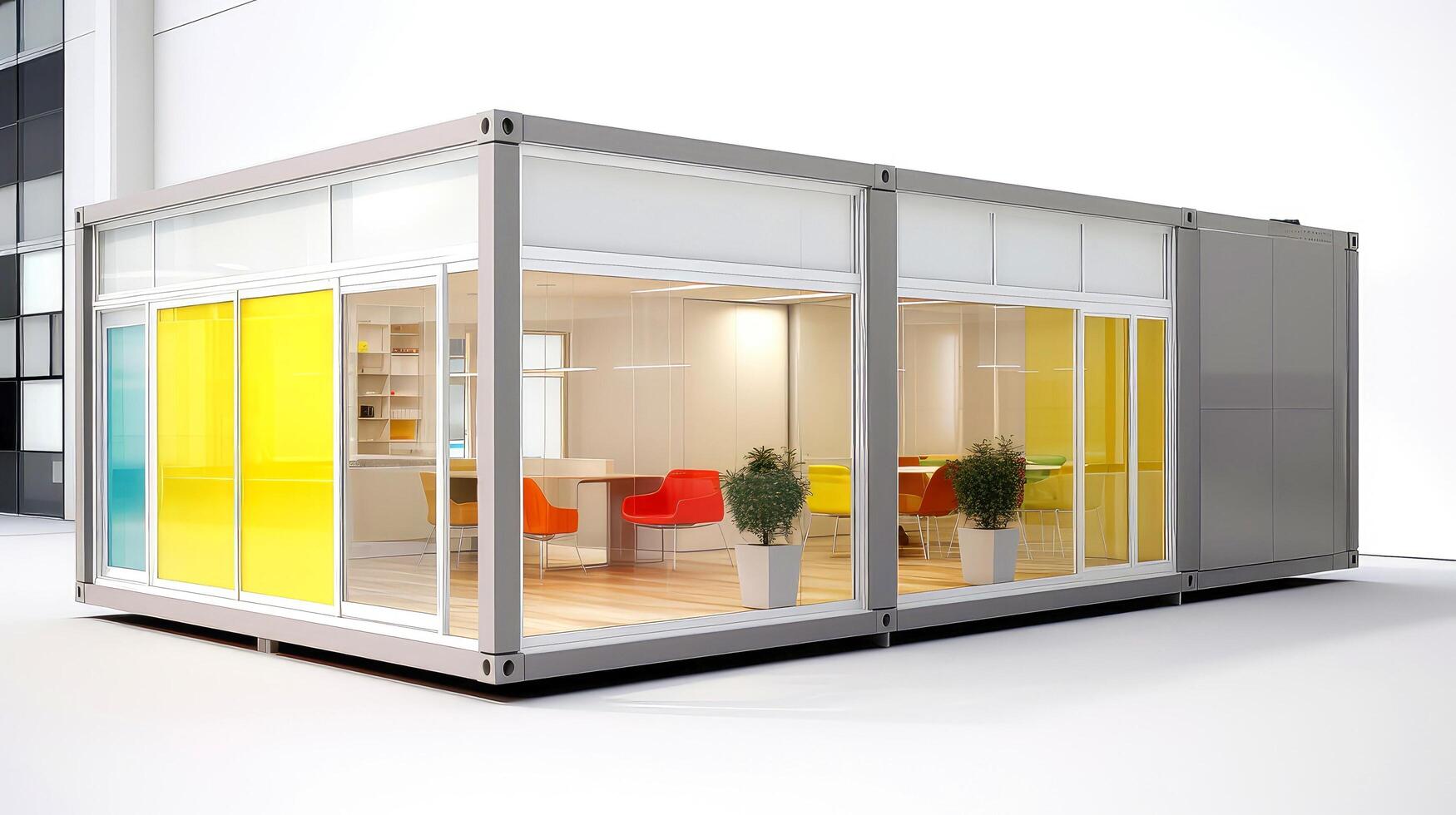 Mobile office buildings or container site office for construction site. Shipping container. Portable house and office cabins, illustration photo