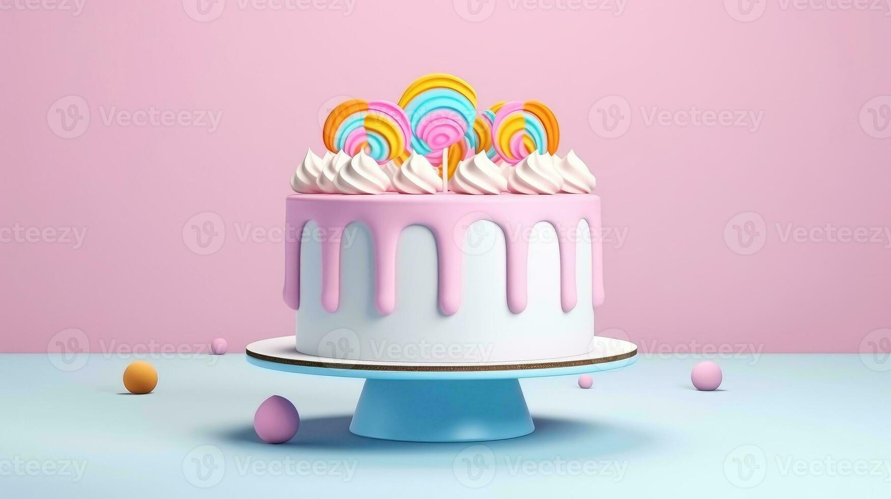 3d illustration of cute birthday cake, Sweet cake for a surprise birthday, for anniversary and celebration ,mother day, Valentine day, sweet food, cupcake, Generative AI illustration photo