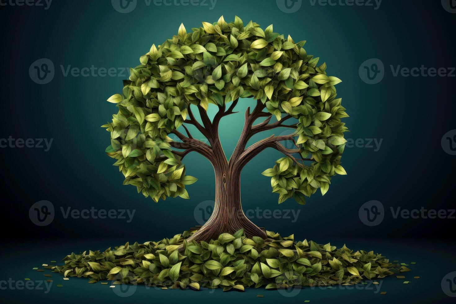 Ecosystem restoration, environment day concept tree background. Recycle icon paper cut banner with forest. Ecology project concept, illustration photo