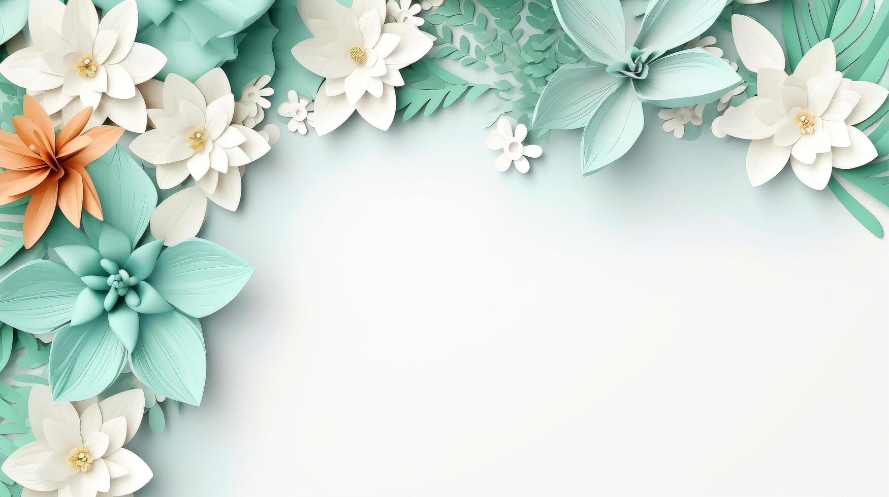 Floral border frame card template. multicolor flowers, leaves, for banner, wedding card. Springtime composition with copy-space, illustration photo