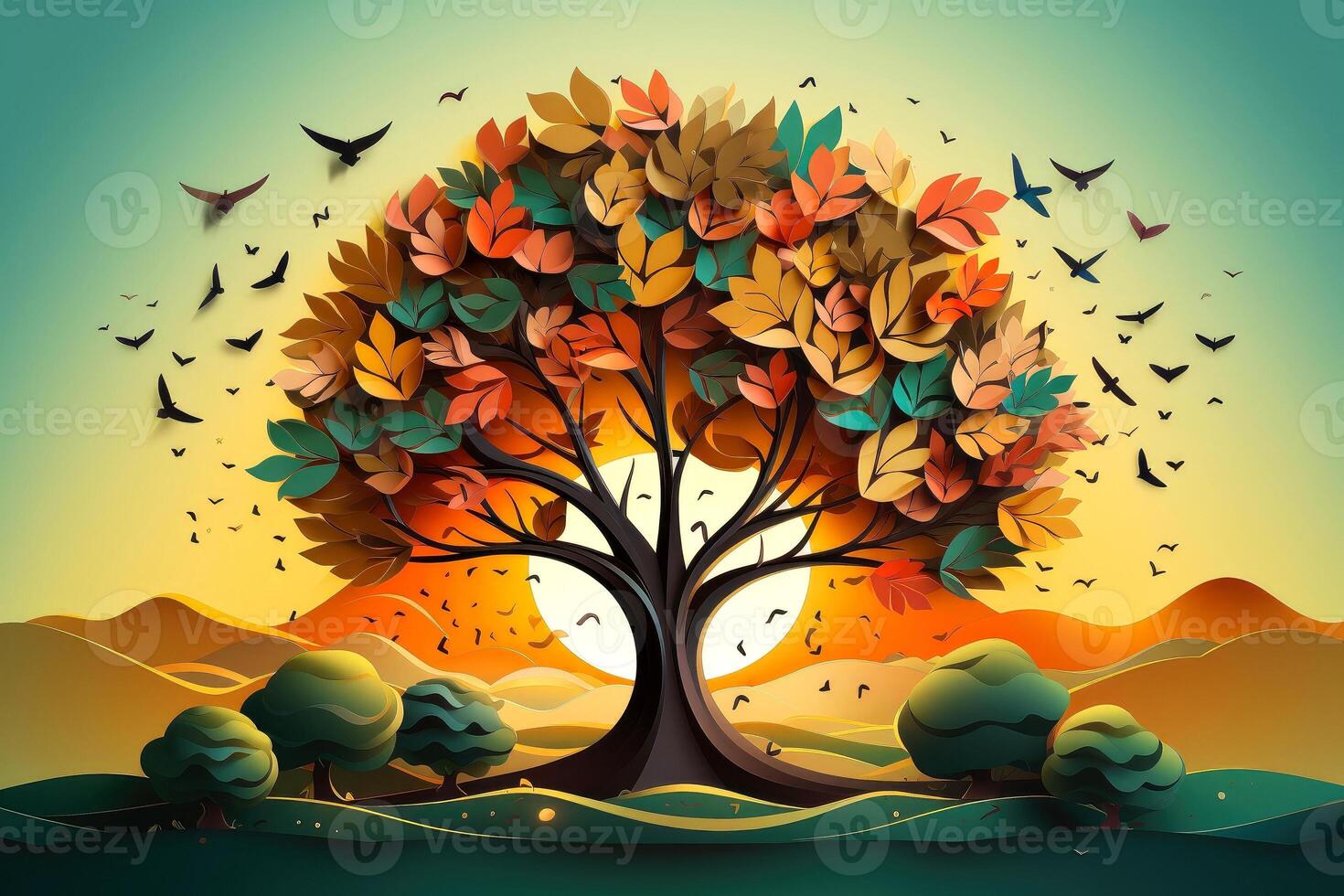 llustration images, Ecosystem restoration, environment day concept tree background. Ecology project concept, illustration photo
