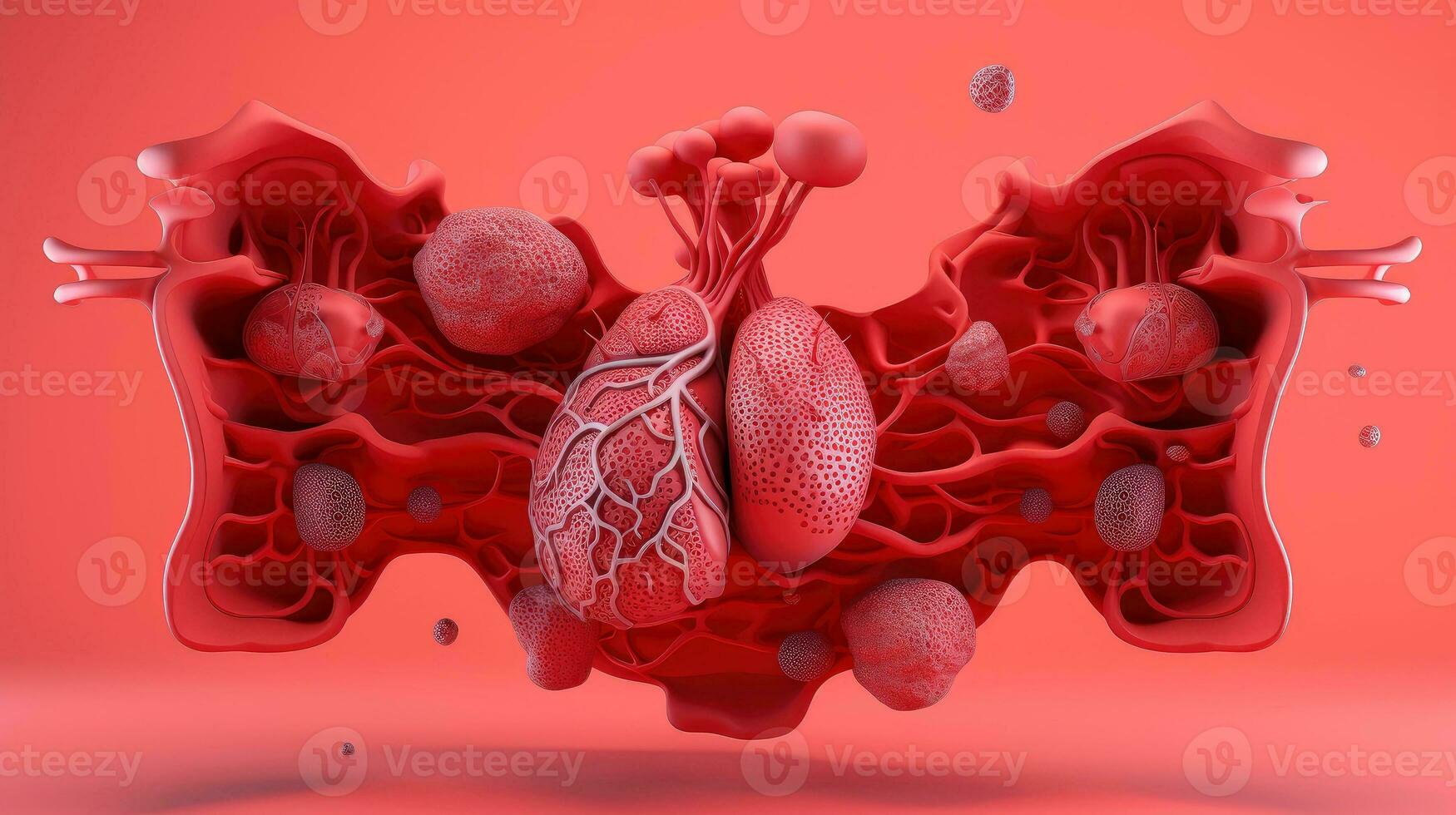 3D illustration of the human organ systems, Human internal organs. Anatomy. Nervous, circulatory, digestive, excretory, urinary,and bone systems. Medical education concept, Generative AI illustration photo