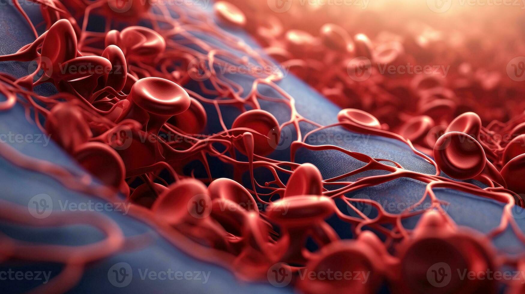 3D illustration mockup of the human organ systems, circulatory, digestive, red and white bloodcells wtih blurred backgroun. Medical education concept, Generative AI illustration photo