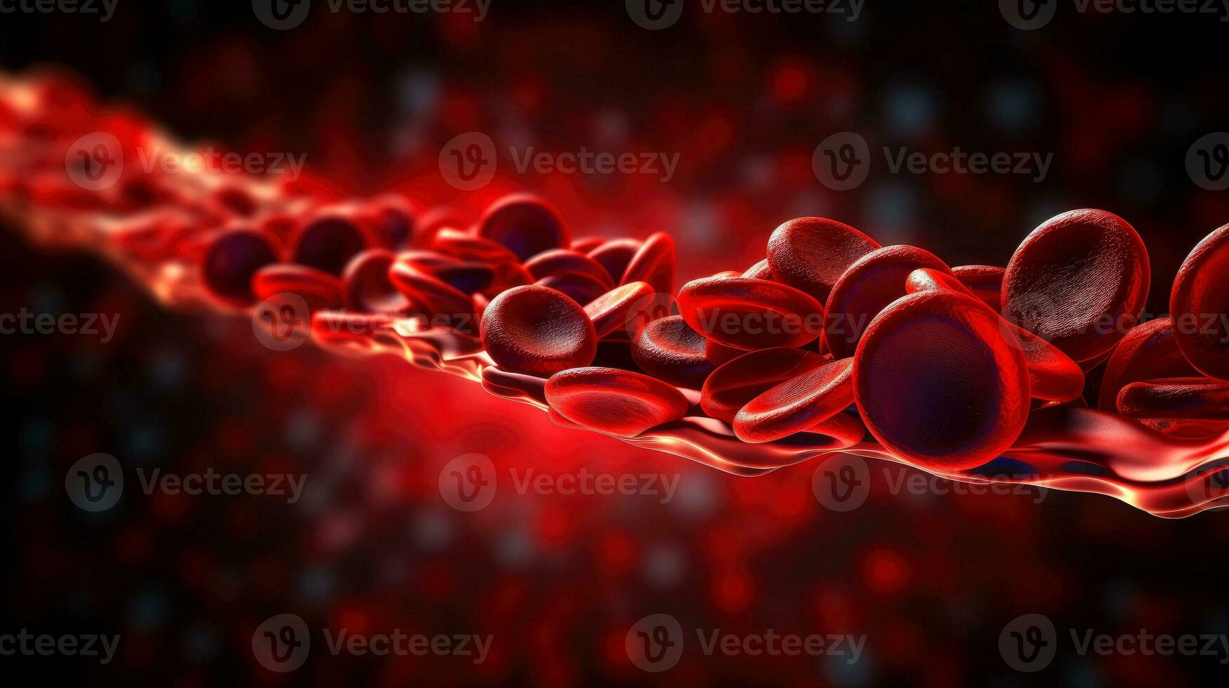 3d ilustración Bosquejo de el humano Organo sistemas, circulatorio, digestivo, rojo y blanco células de sangre con borroso fondo médico educación concepto, generativo ai ilustración foto