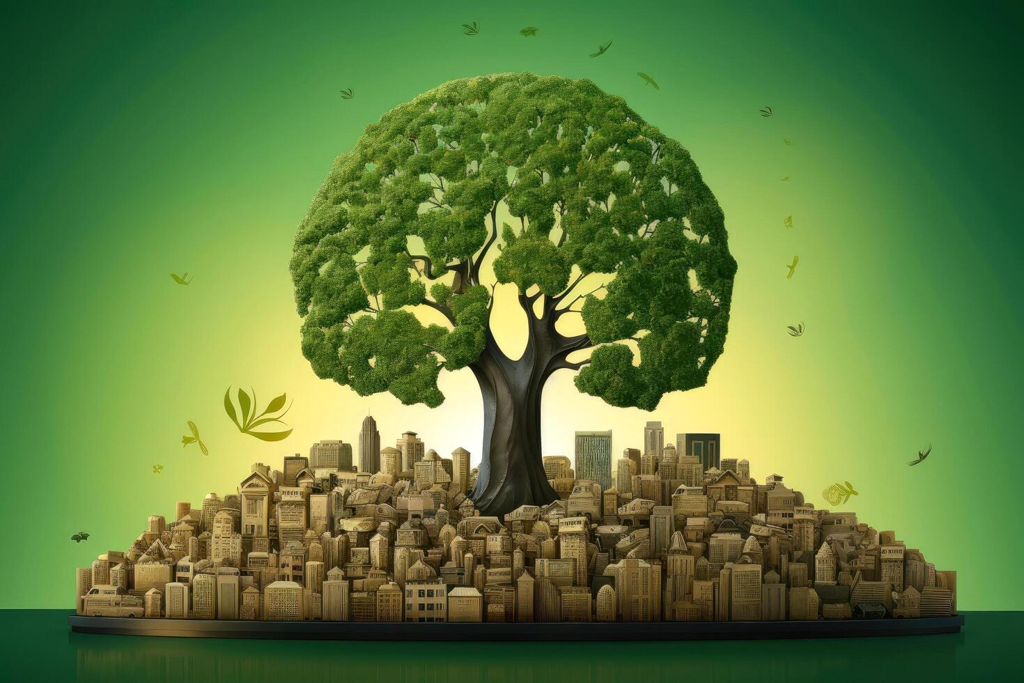 Ecosystem restoration, environment day concept tree background. Recycle icon paper cut banner with forest. Ecology project concept, illustration photo