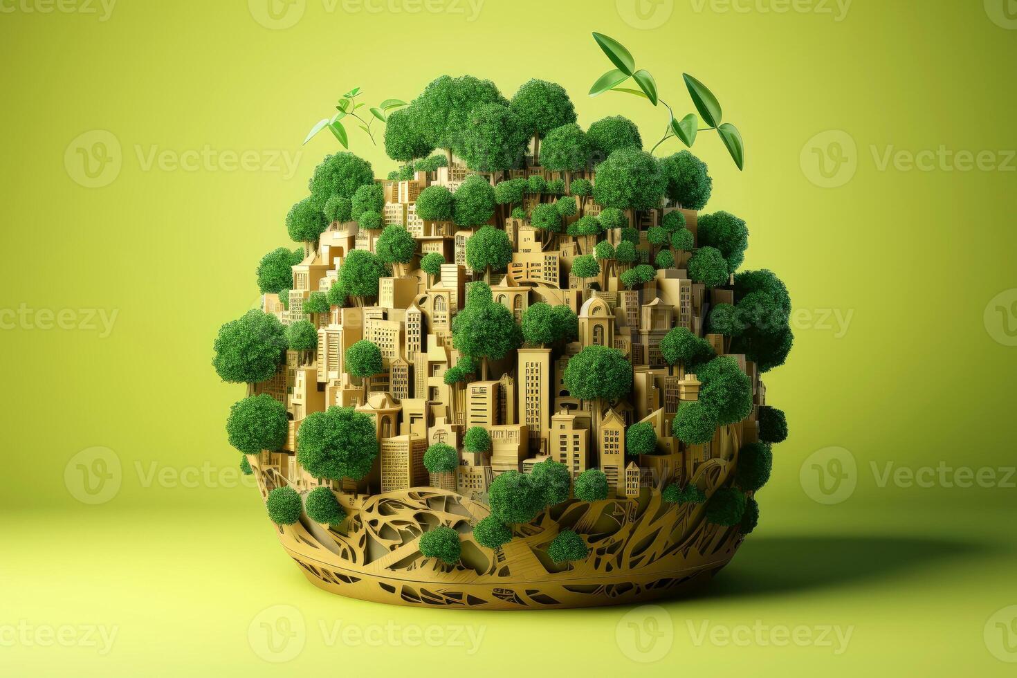 Ecosystem restoration, environment day concept tree background. Recycle icon paper cut banner with forest. Ecology project concept, illustration photo