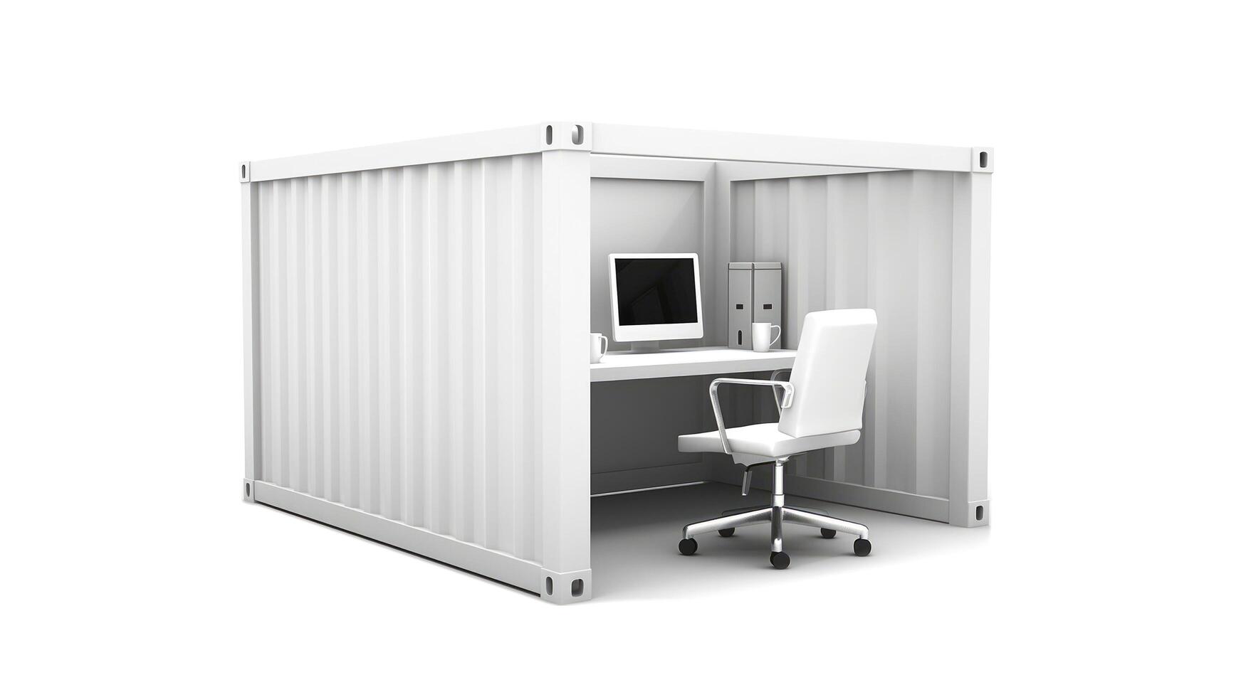 Interior of mobile container site office for construction site. Shipping container. Portable house and office cabins, illustration photo