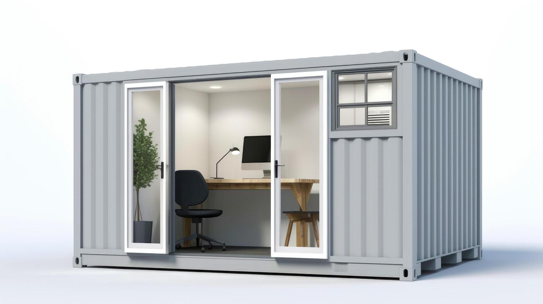 Interior of mobile container site office for construction site. Shipping container. Portable house and office cabins, illustration photo