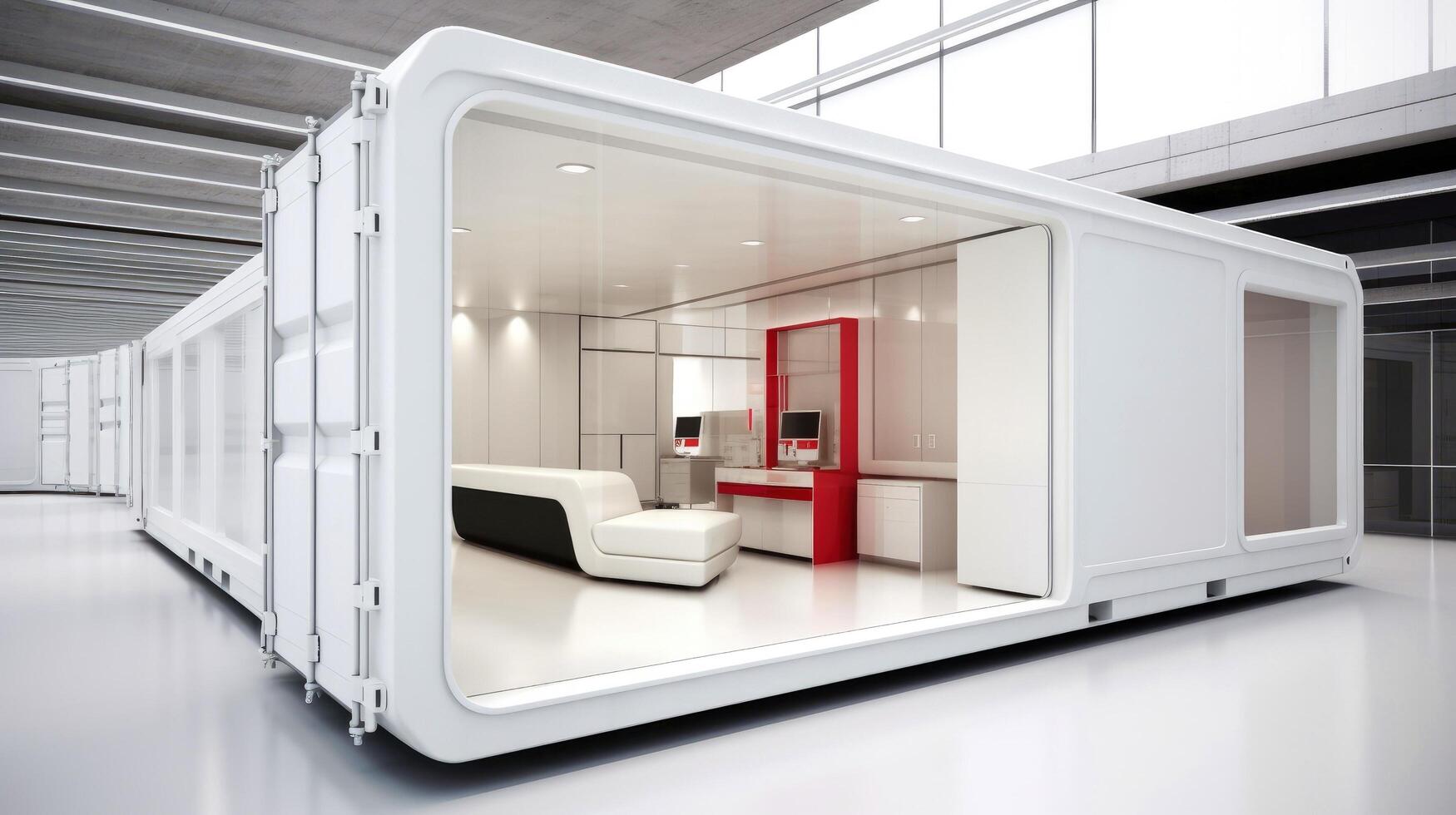 Mobile office buildings or container site office for construction site. Shipping container. Portable house and office cabins, illustration photo