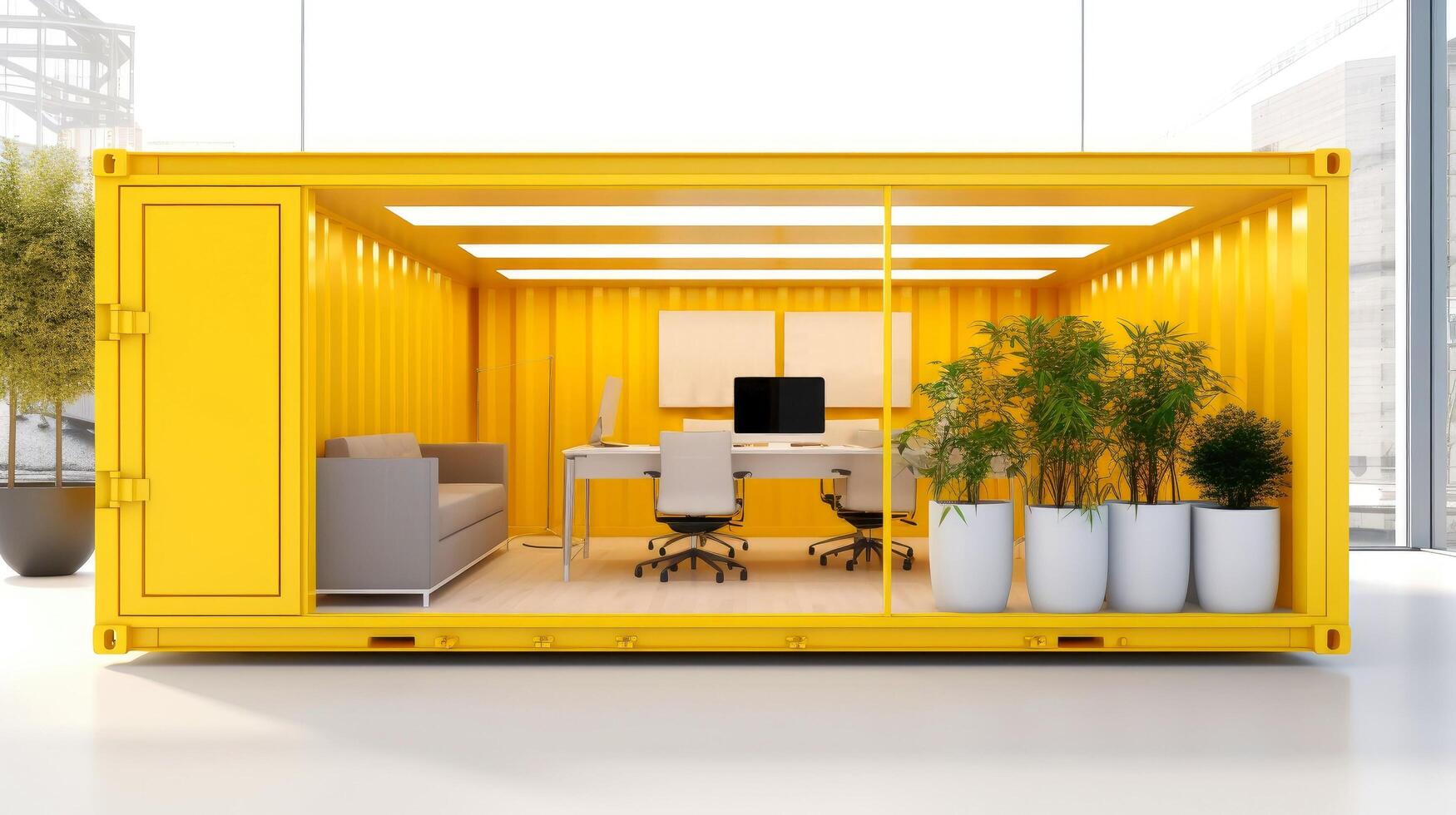 Mobile office buildings or container site office for construction site. Shipping container. Portable house and office cabins, illustration photo