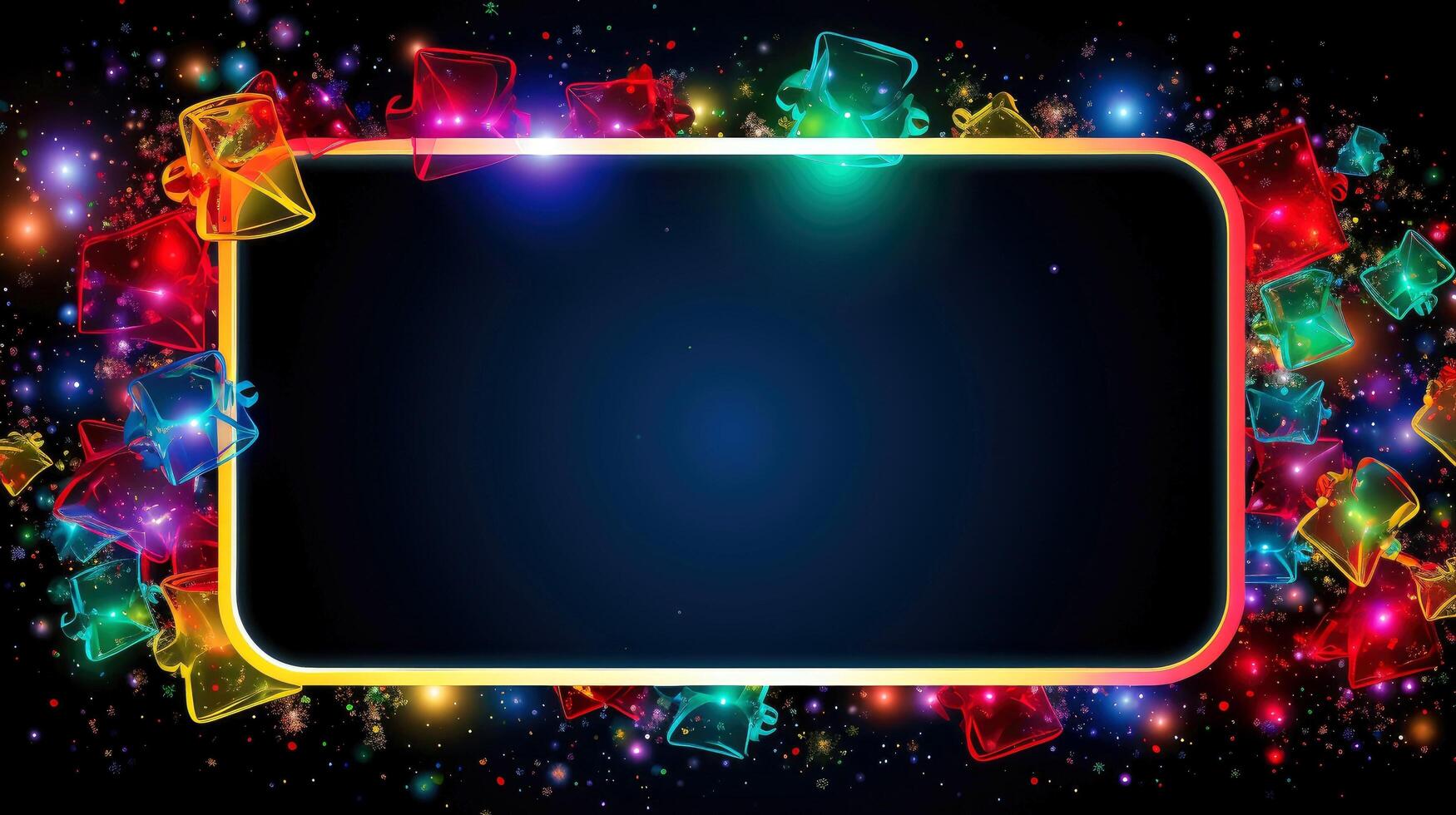 Christmas border frame card template with dark background, concept with festive ornaments.composition with copy-space, illustration photo