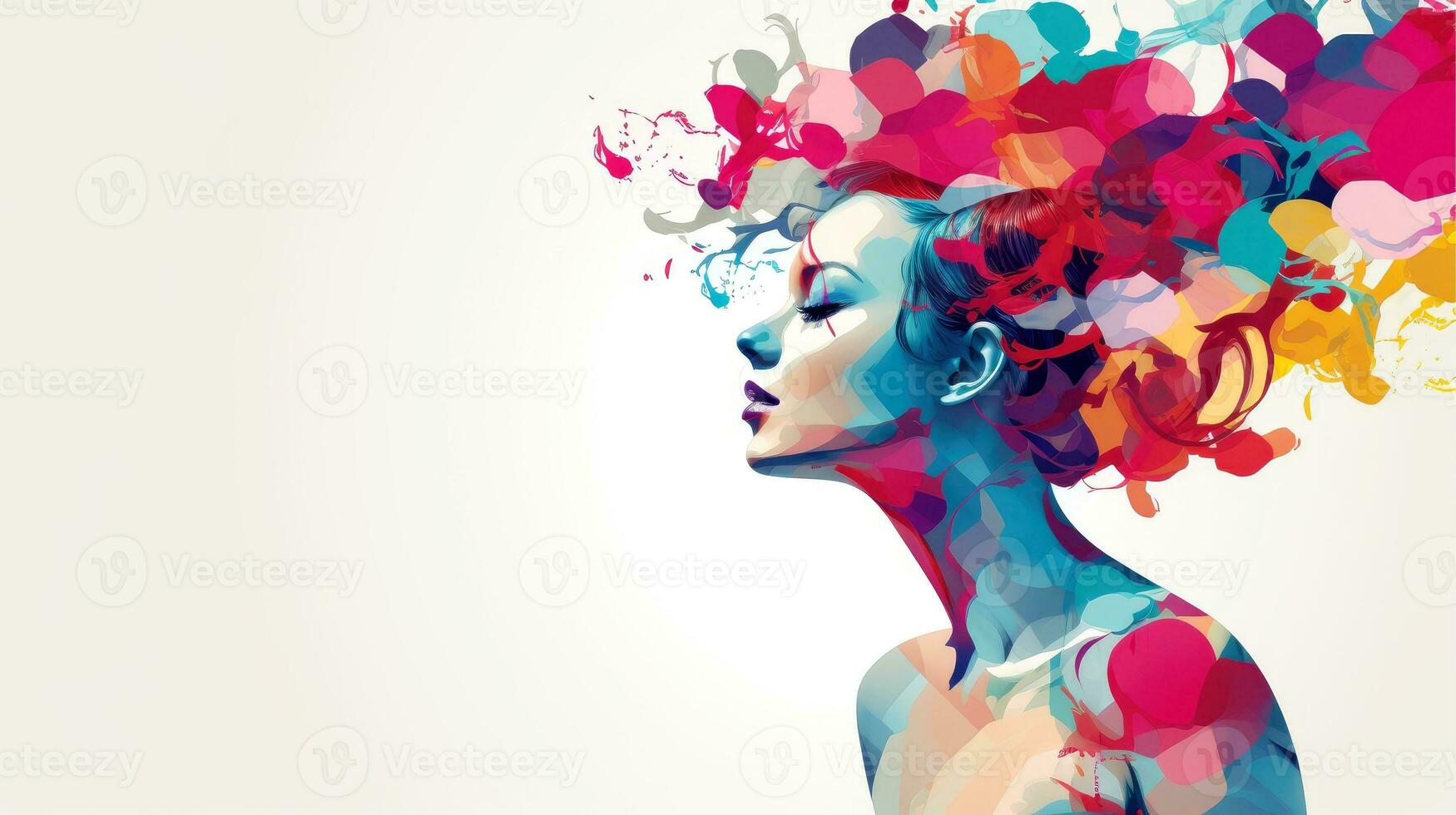 Illustration of abstract profile of a human head and consciousness with physical and chemical structures in the head, Person creative mind, Psychic waves concept, Generative AI illustration photo