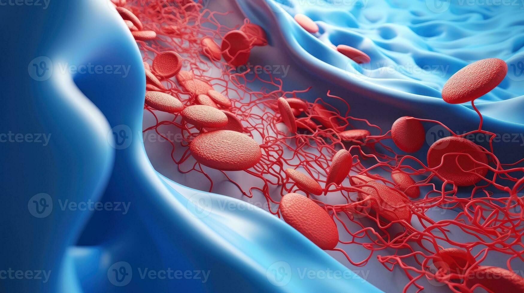 3d ilustración Bosquejo de el humano Organo sistemas, circulatorio, digestivo, rojo y blanco células de sangre con borroso fondo médico educación concepto, generativo ai ilustración foto