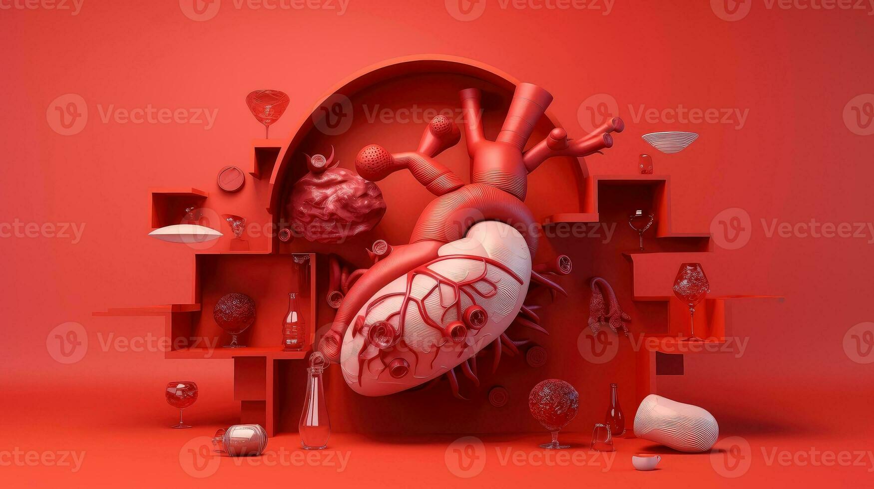 3d ilustración de el humano Organo sistemas, humano interno órganos anatomía. nervioso, circulatorio, digestivo, excretorio, urinario, y hueso sistemas médico educación concepto, generativo ai ilustración foto